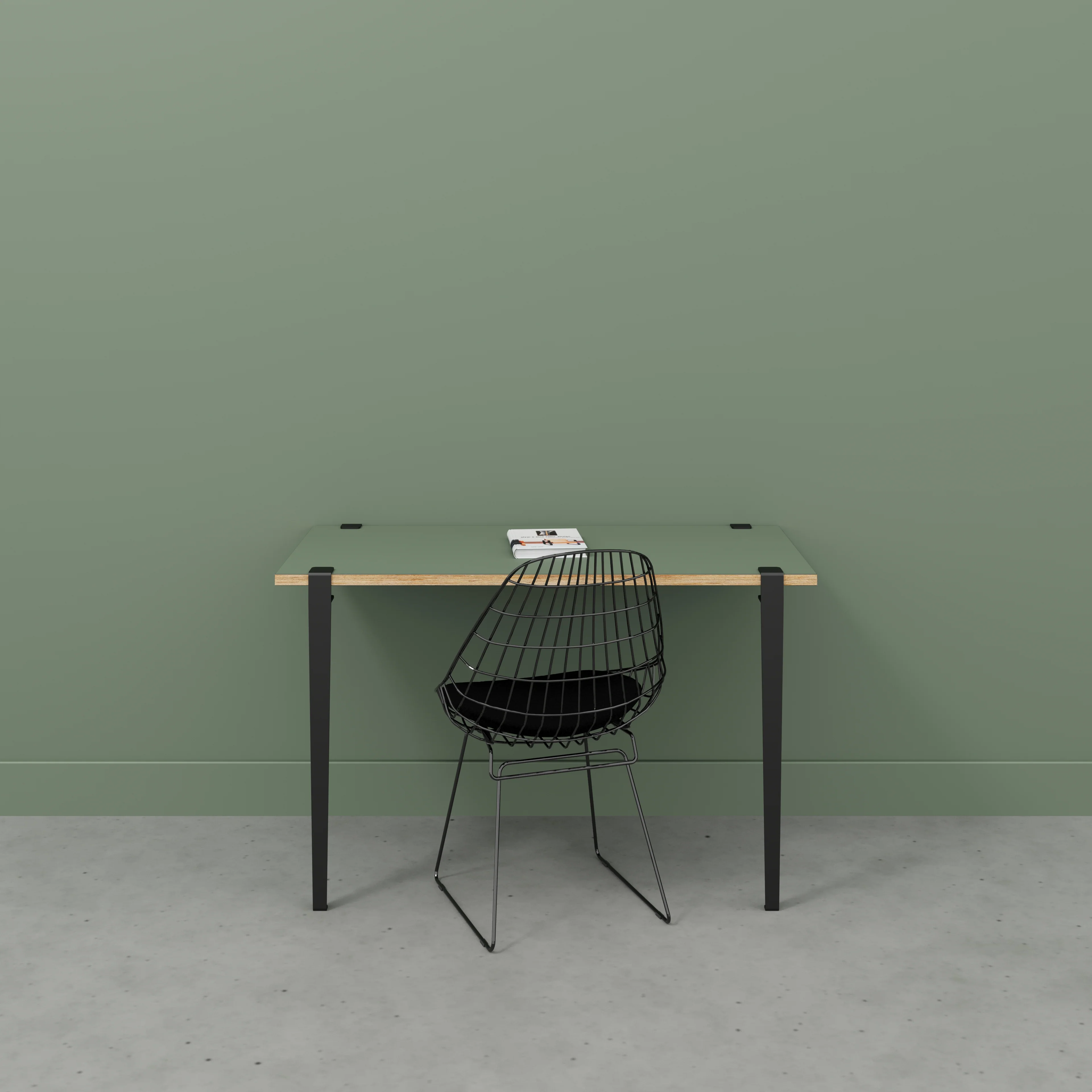 Plywood Wall Desk with Black Tiptoe Legs and Tiptoe Wall Brackets - Formica Green Slate - 1200(w) x 600(d) x 750(h) - Image 2