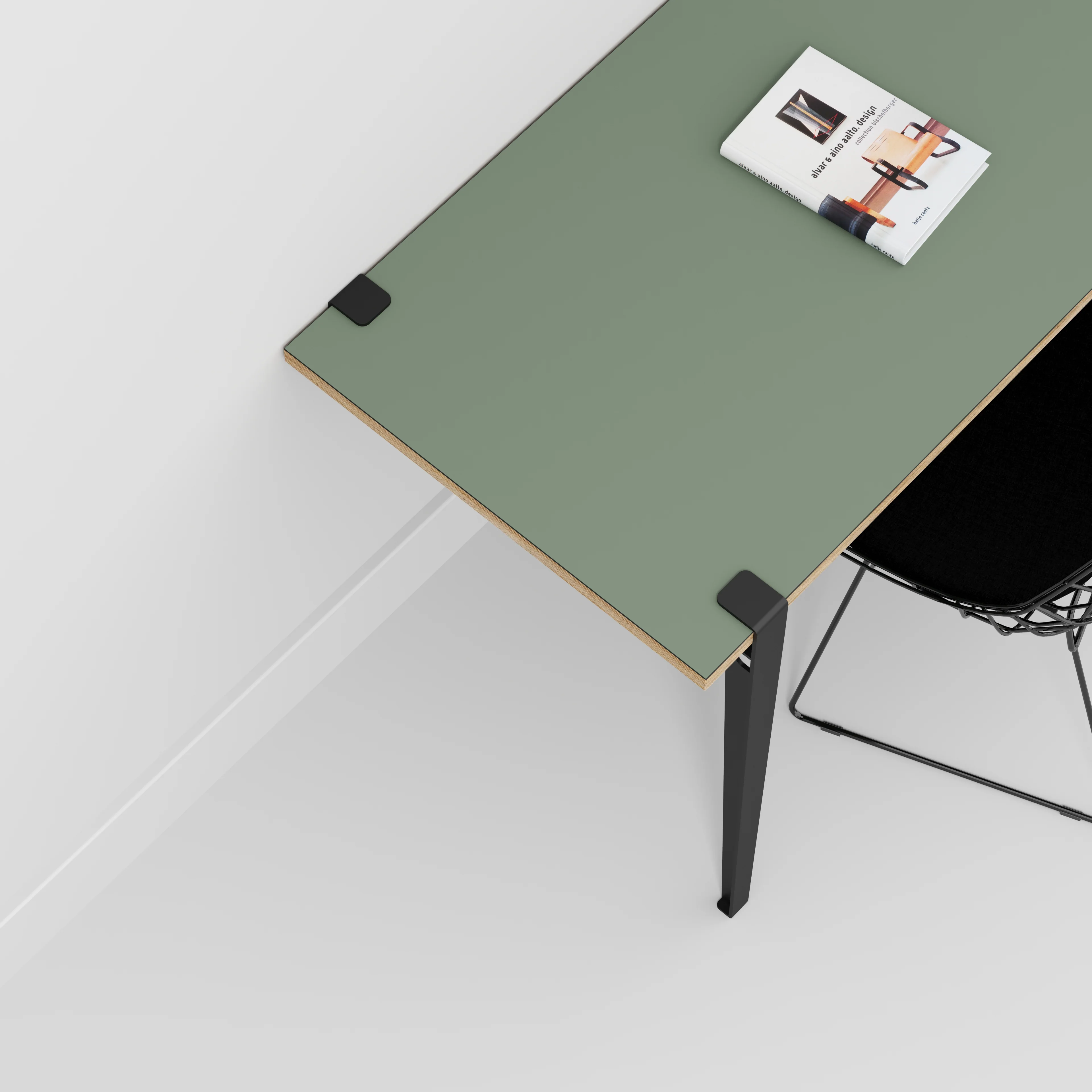 Plywood Wall Desk with Black Tiptoe Legs and Tiptoe Wall Brackets - Formica Green Slate - 1200(w) x 600(d) x 750(h) - Image 3