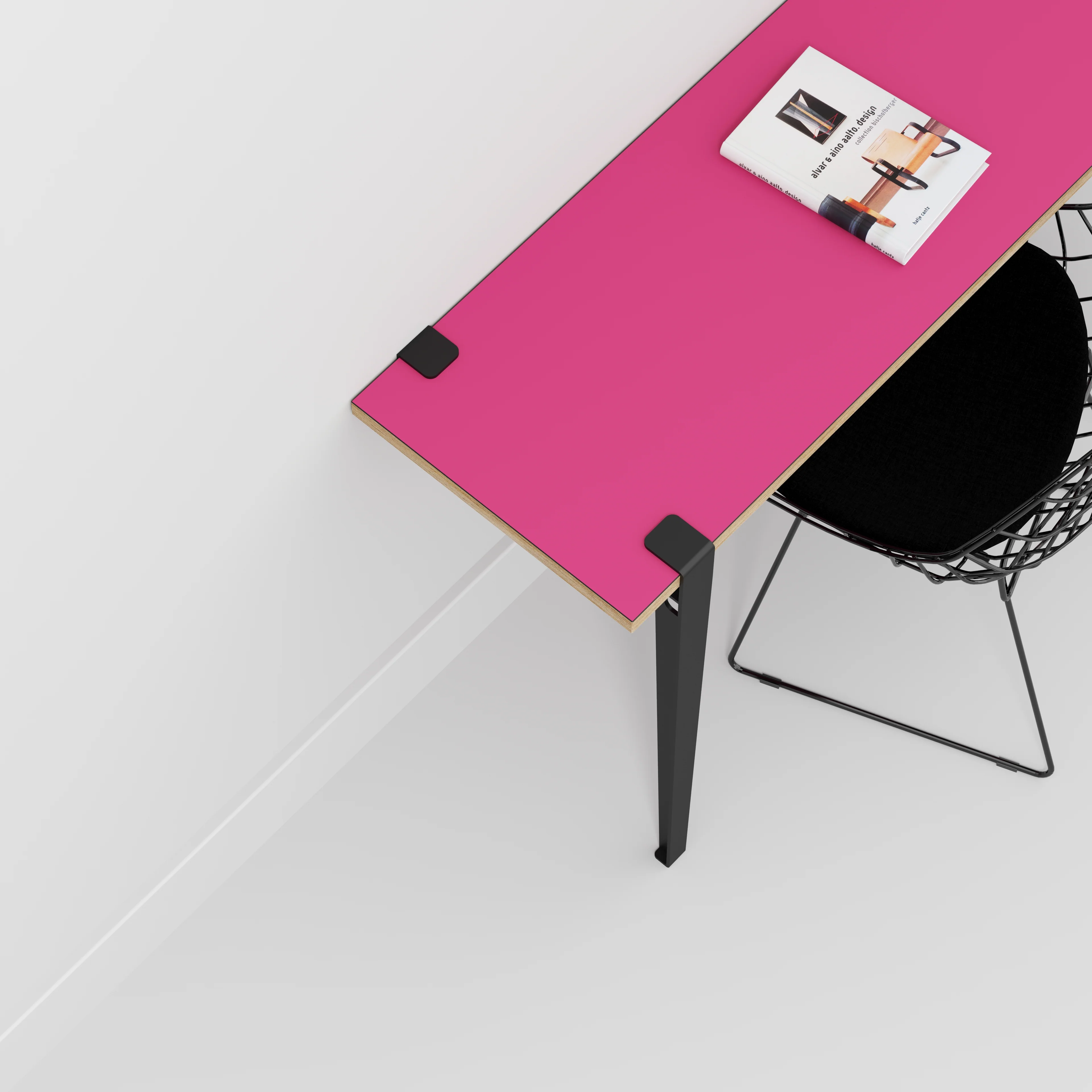 Plywood Wall Desk with Black Tiptoe Legs and Tiptoe Wall Brackets - Formica Juicy Pink - 1200(w) x 400(d) x 750(h) - Image 3