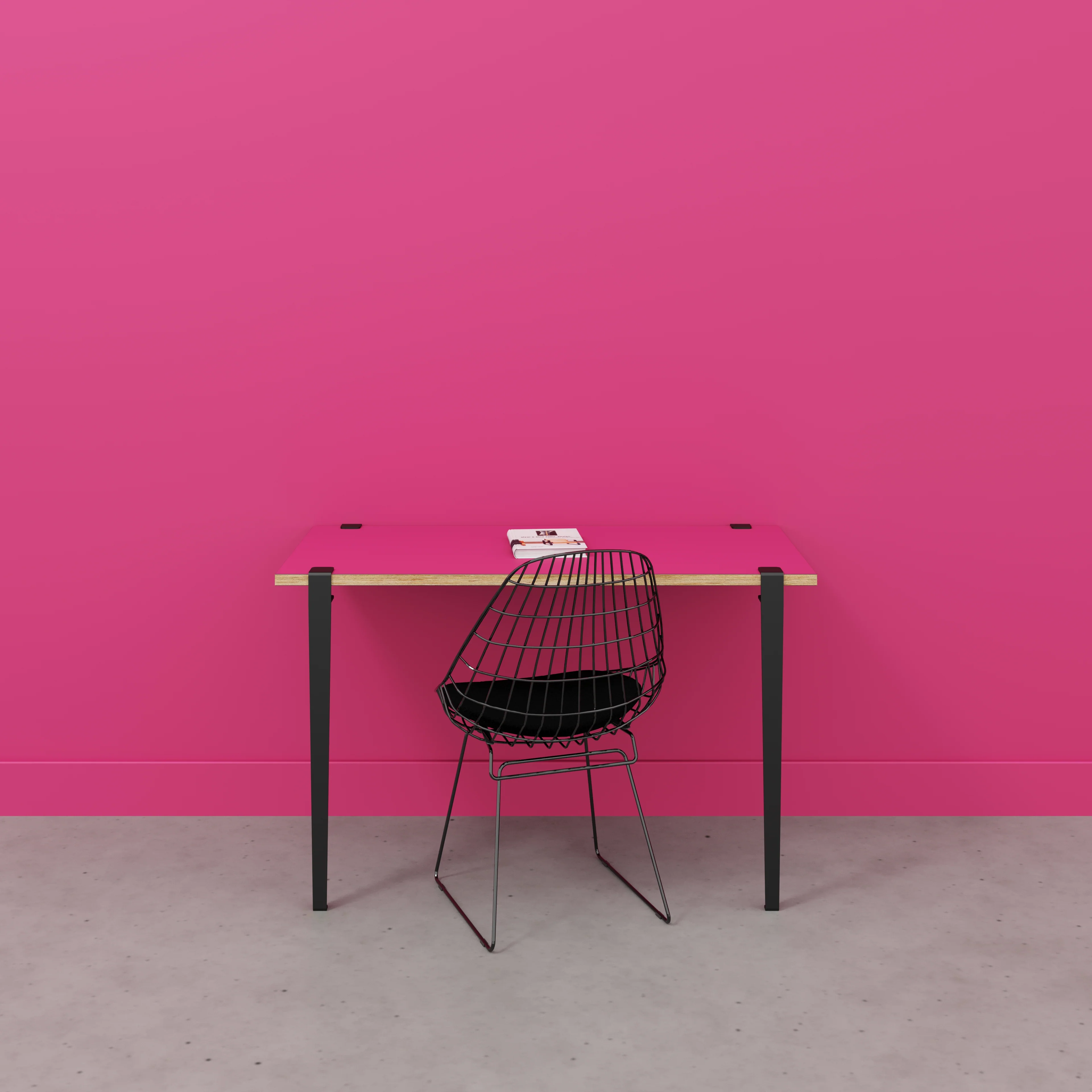 Plywood Wall Desk with Black Tiptoe Legs and Tiptoe Wall Brackets - Formica Juicy Pink - 1200(w) x 600(d) x 750(h) - Image 2