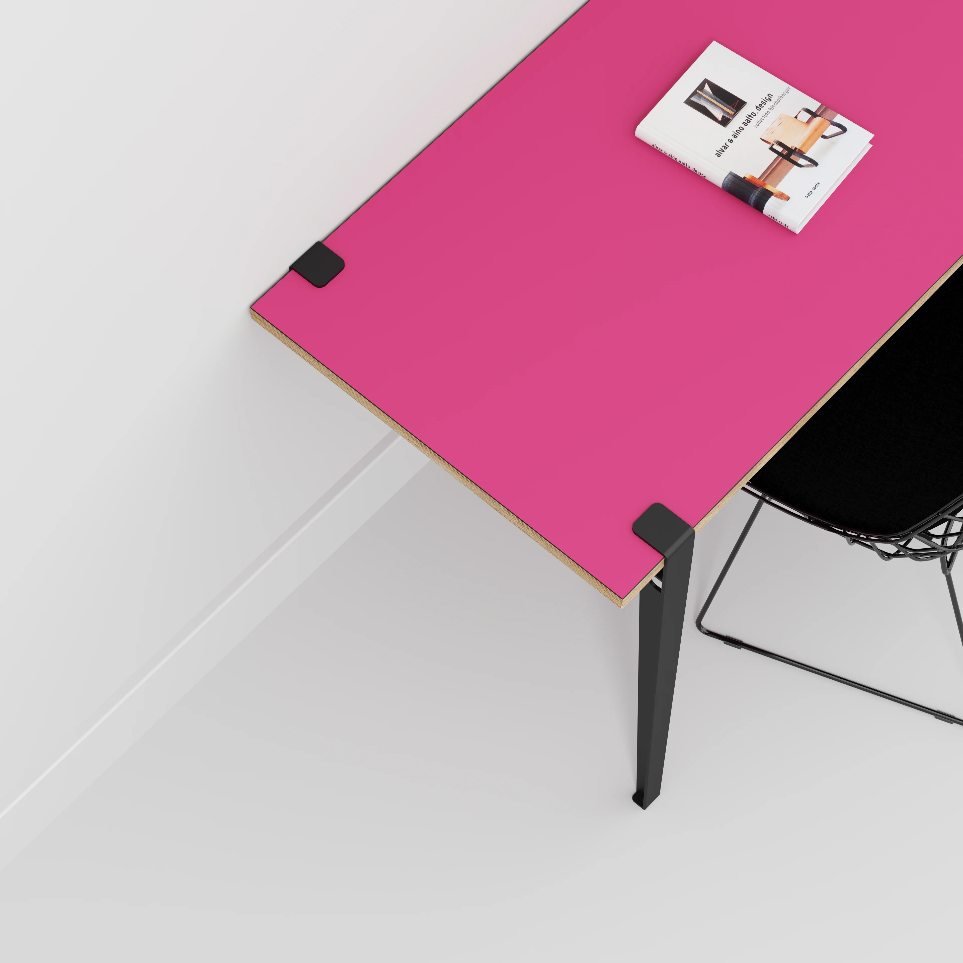 Plywood Wall Desk with Black Tiptoe Legs and Tiptoe Wall Brackets - Formica Juicy Pink - 1200(w) x 600(d) x 750(h) - Image 3
