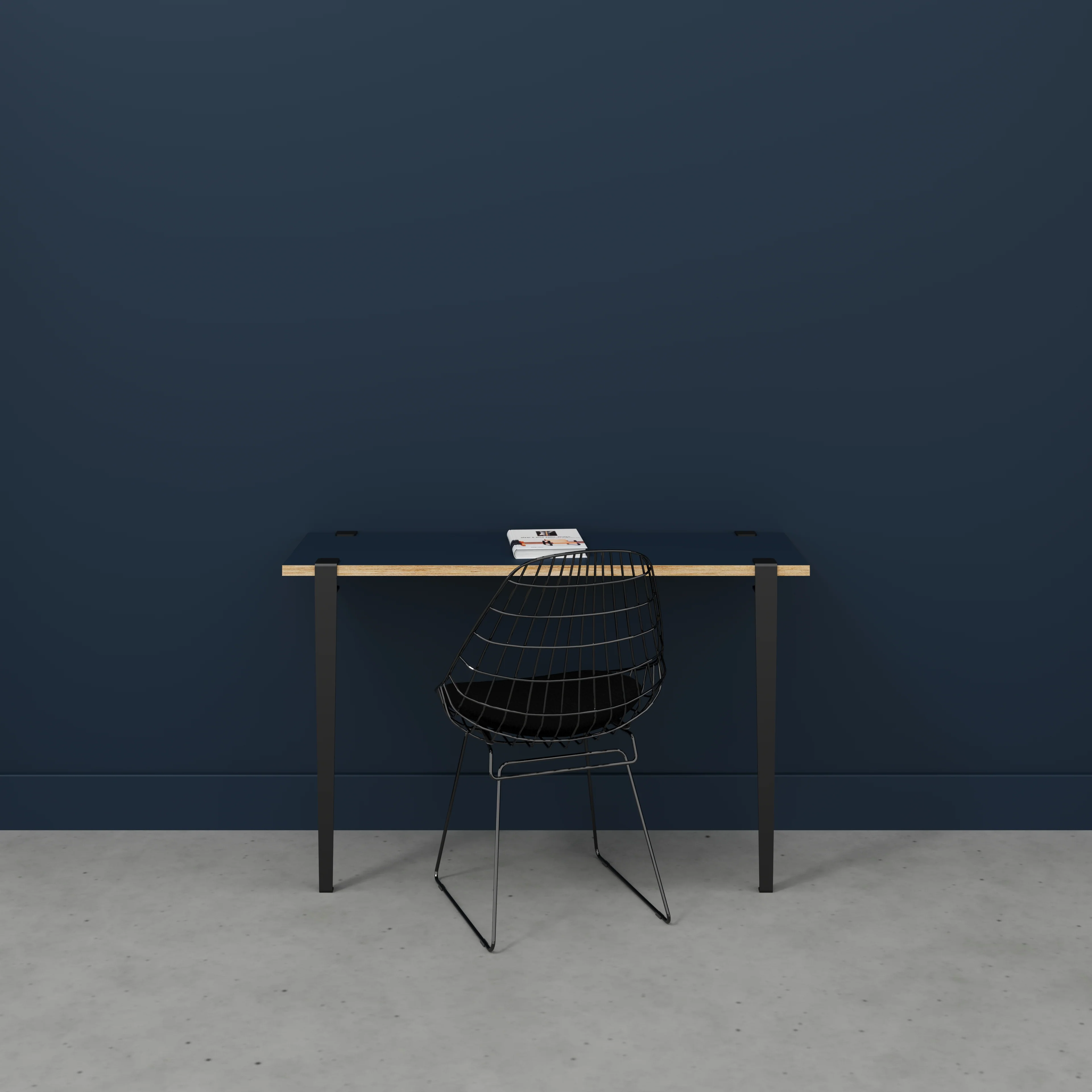 Plywood Wall Desk with Black Tiptoe Legs and Tiptoe Wall Brackets - Formica Night Sea Blue - 1200(w) x 400(d) x 750(h) - Image 2