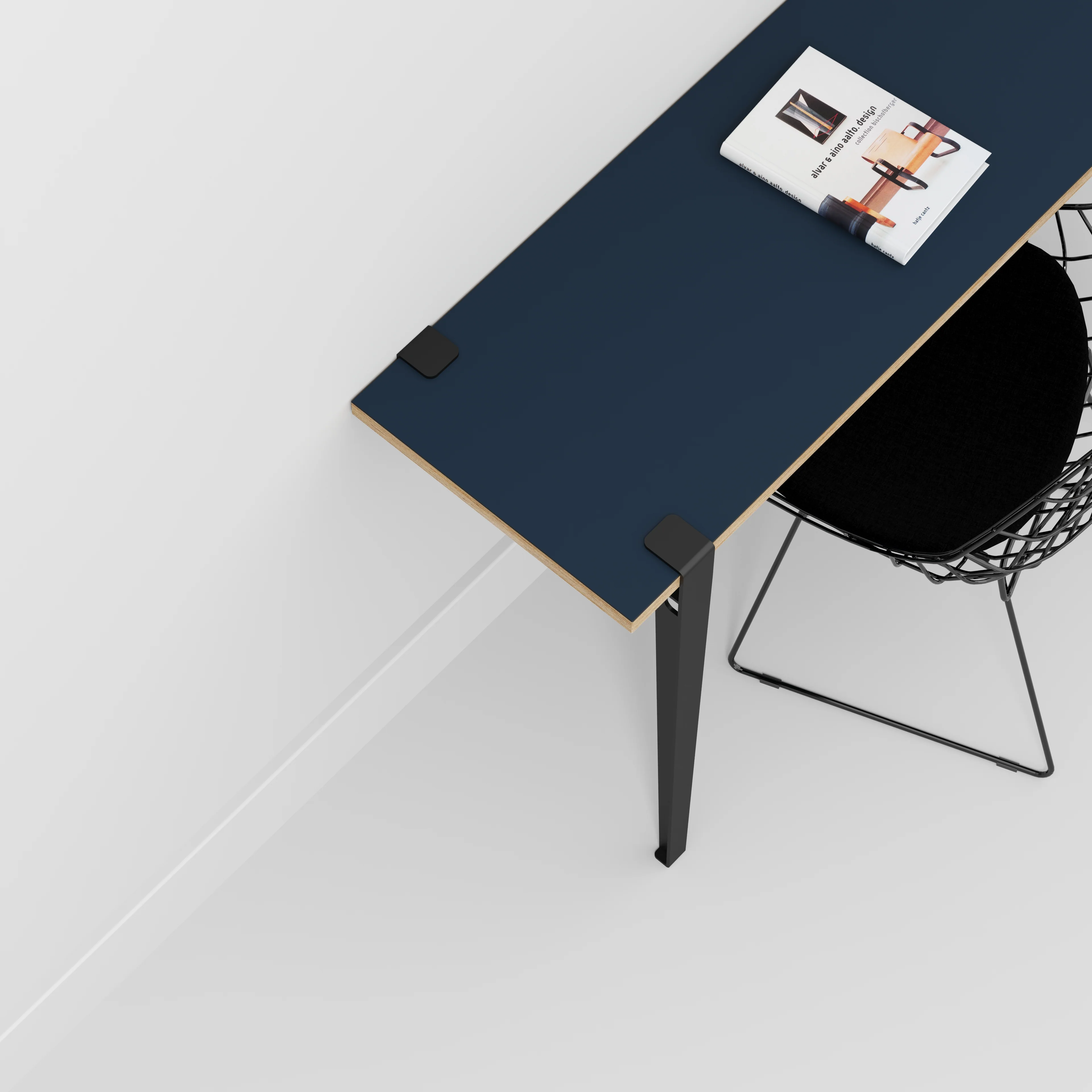 Plywood Wall Desk with Black Tiptoe Legs and Tiptoe Wall Brackets - Formica Night Sea Blue - 1200(w) x 400(d) x 750(h) - Image 3