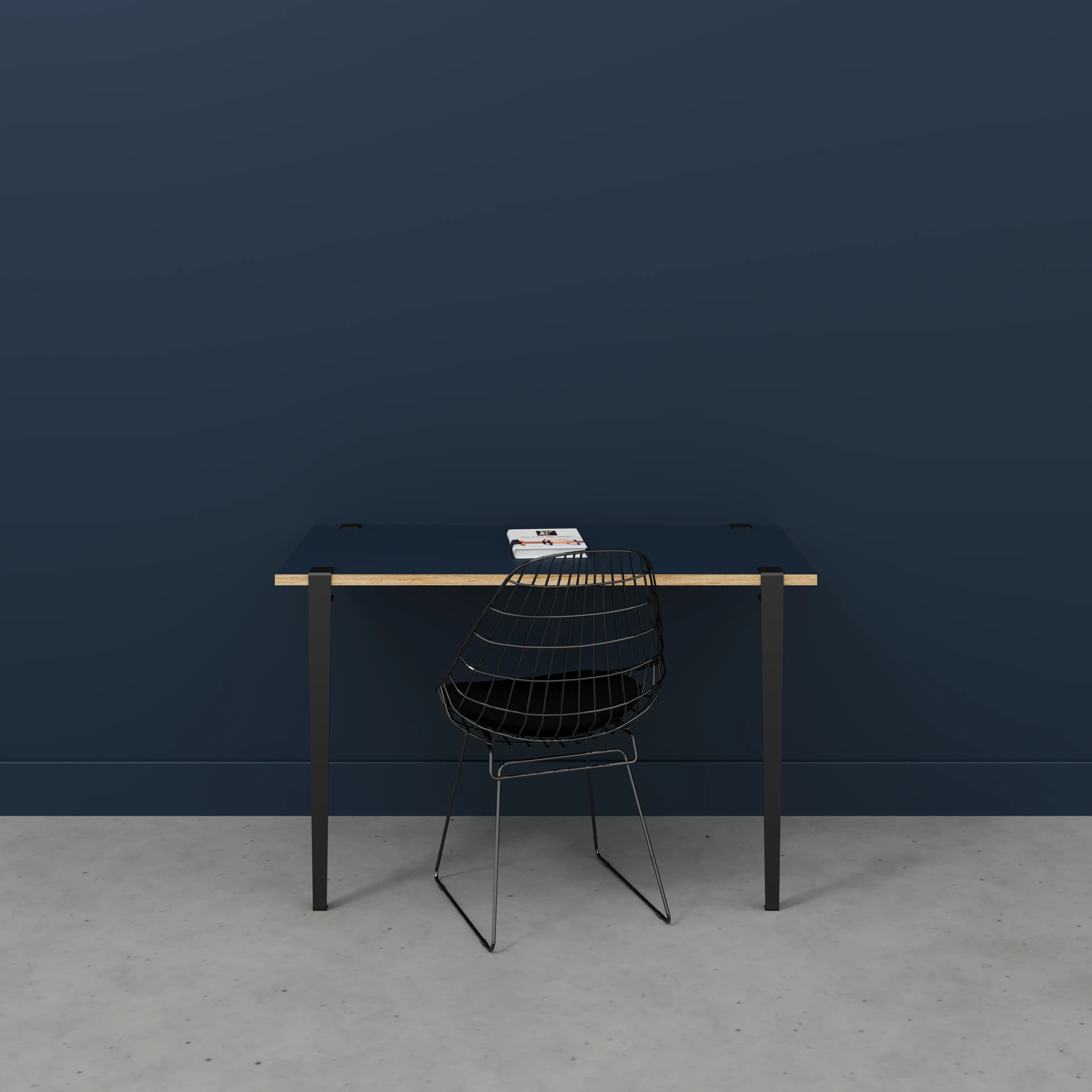Plywood Wall Desk with Black Tiptoe Legs and Tiptoe Wall Brackets - Formica Night Sea Blue - 1200(w) x 600(d) x 750(h) - Image 2