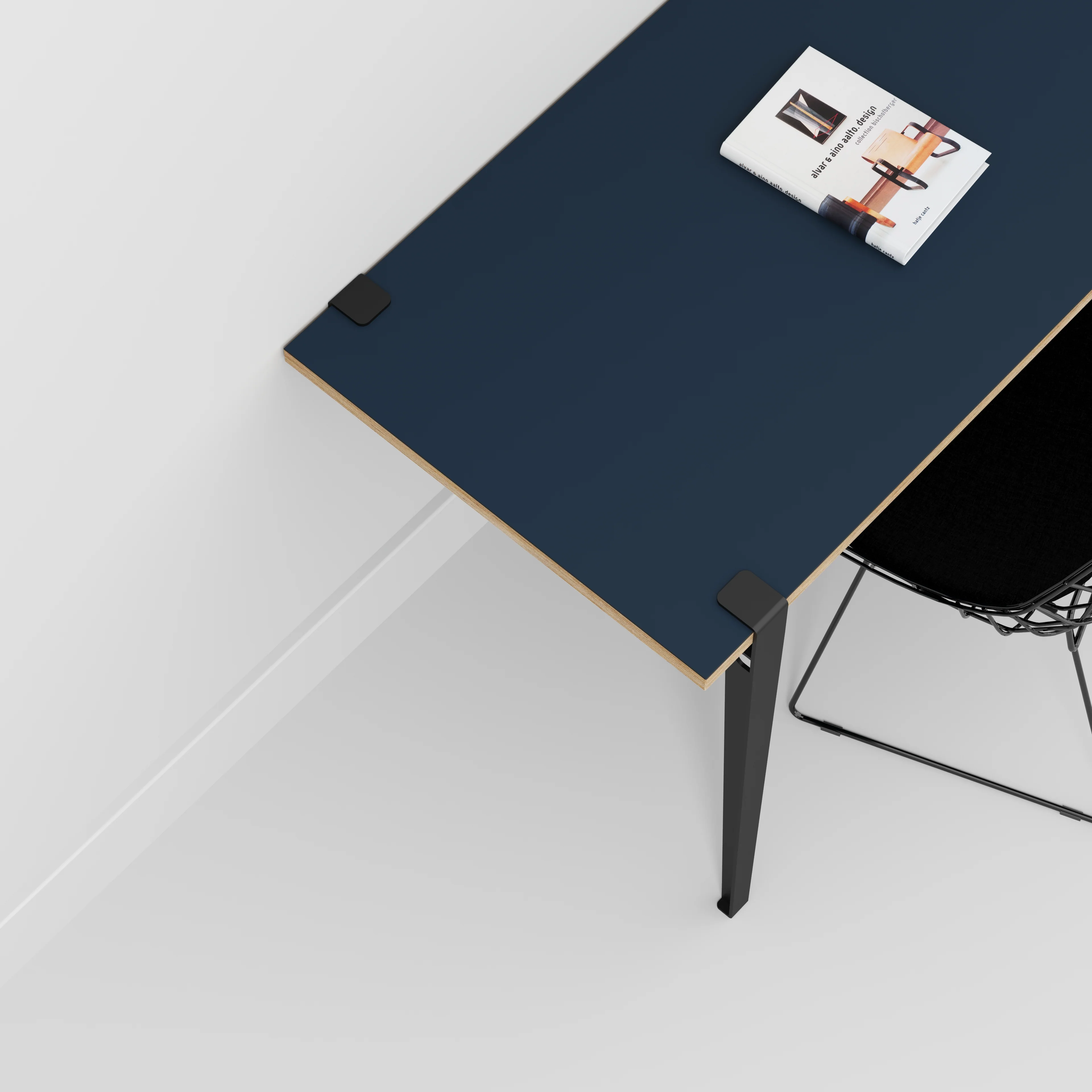 Plywood Wall Desk with Black Tiptoe Legs and Tiptoe Wall Brackets - Formica Night Sea Blue - 1200(w) x 600(d) x 750(h) - Image 3