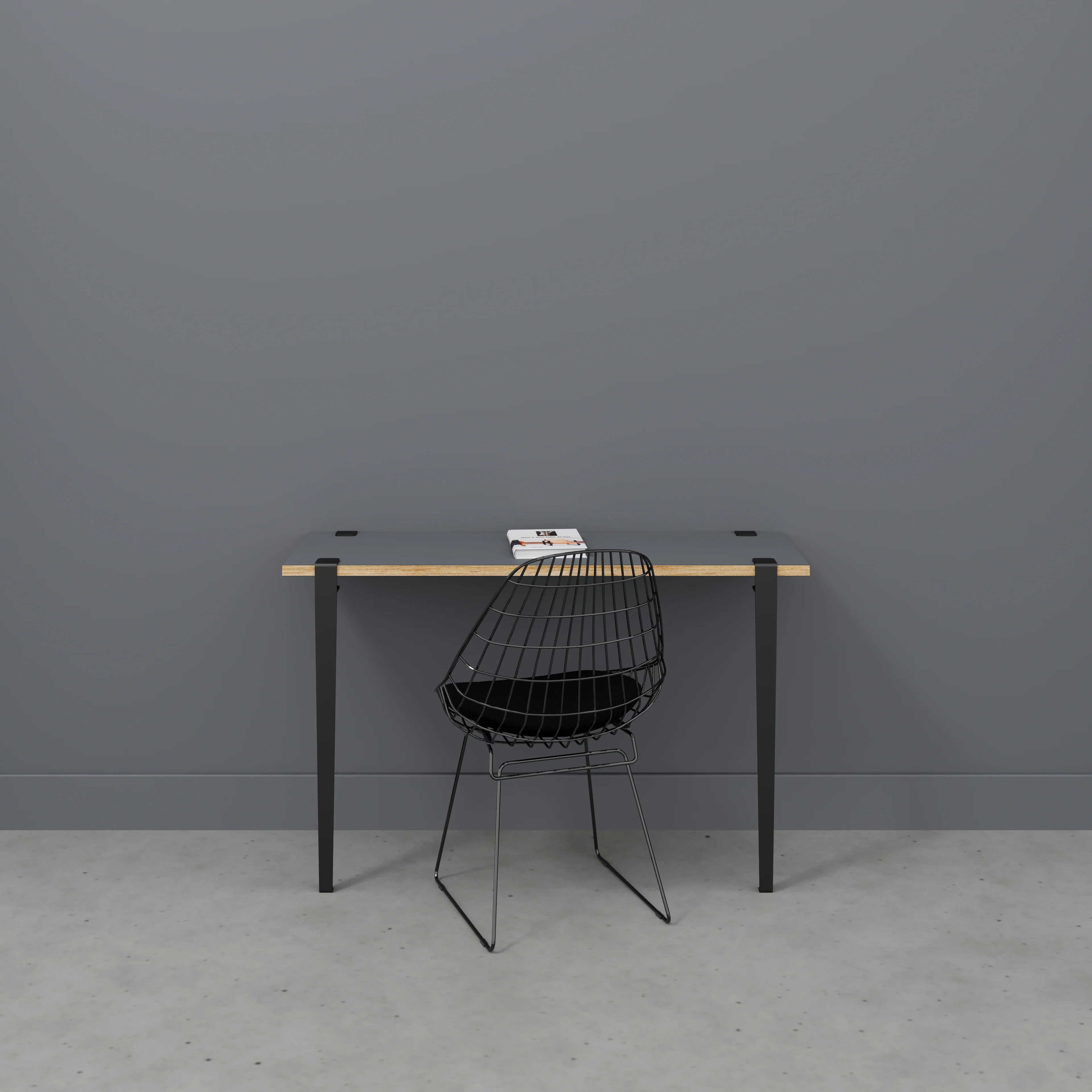 Plywood Wall Desk with Black Tiptoe Legs and Tiptoe Wall Brackets - Formica Tornado Grey - 1200(w) x 400(d) x 750(h) - Image 2