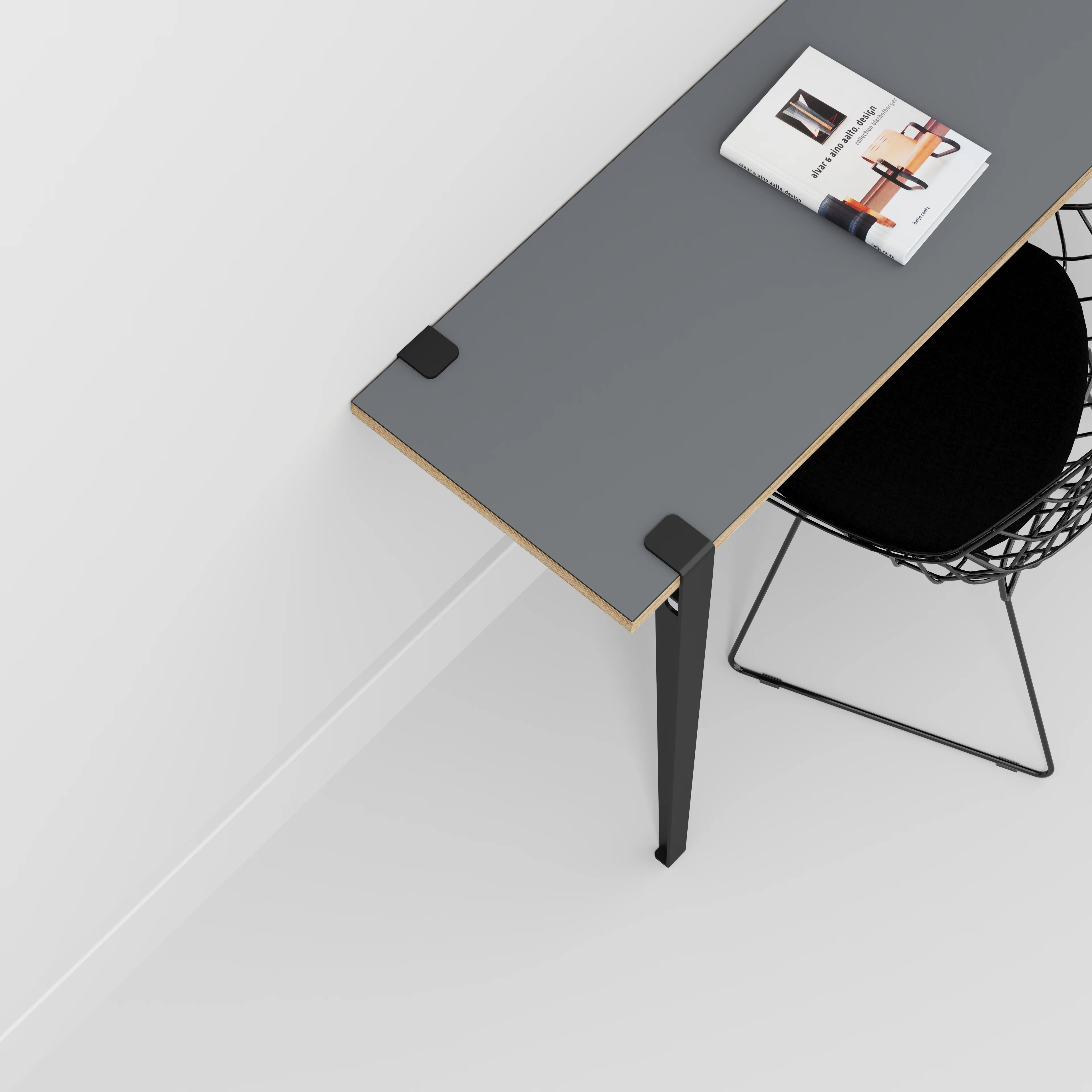Plywood Wall Desk with Black Tiptoe Legs and Tiptoe Wall Brackets - Formica Tornado Grey - 1200(w) x 400(d) x 750(h) - Image 3
