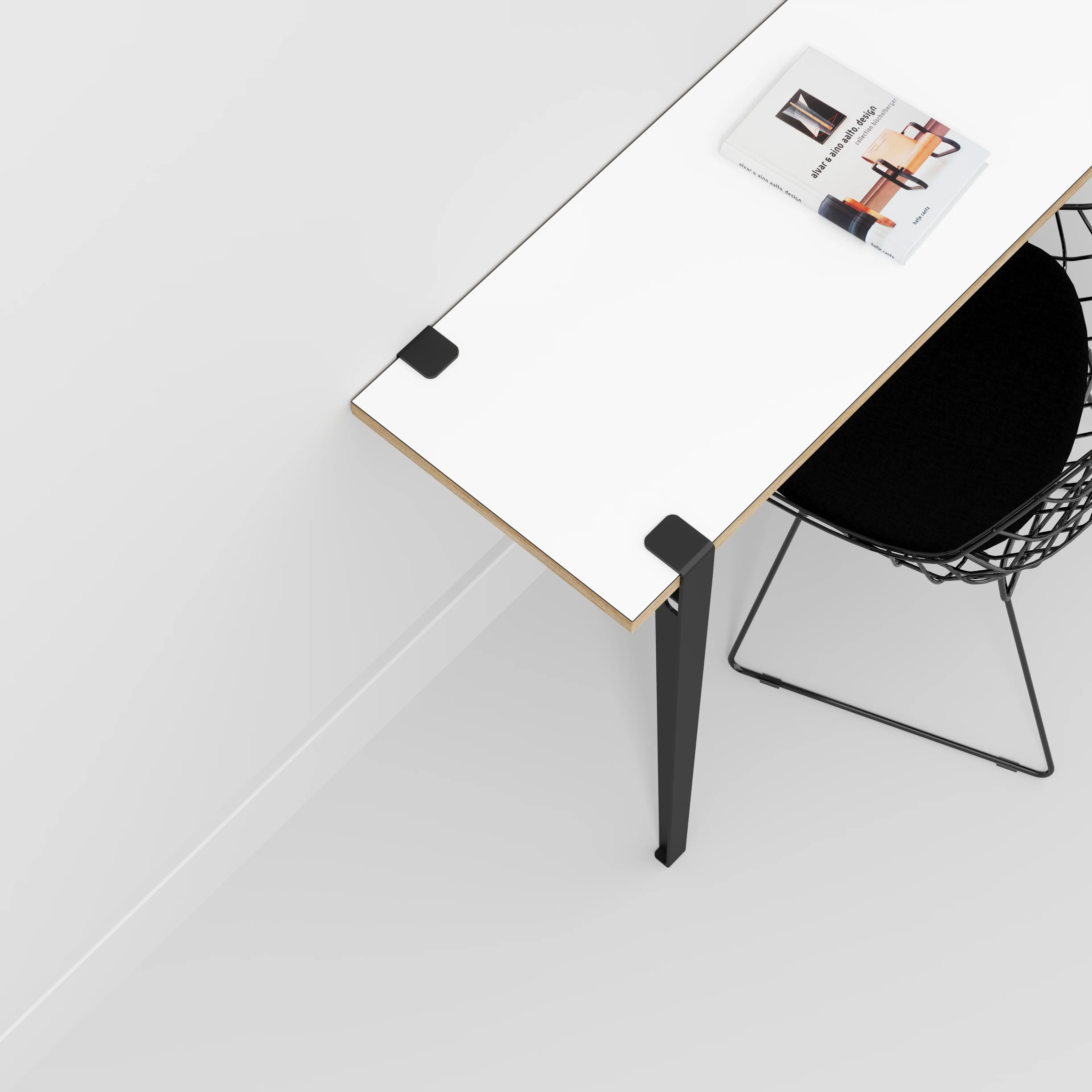 Plywood Wall Desk with Black Tiptoe Legs and Tiptoe Wall Brackets - Formica White - 1200(w) x 400(d) x 750(h) - Image 3