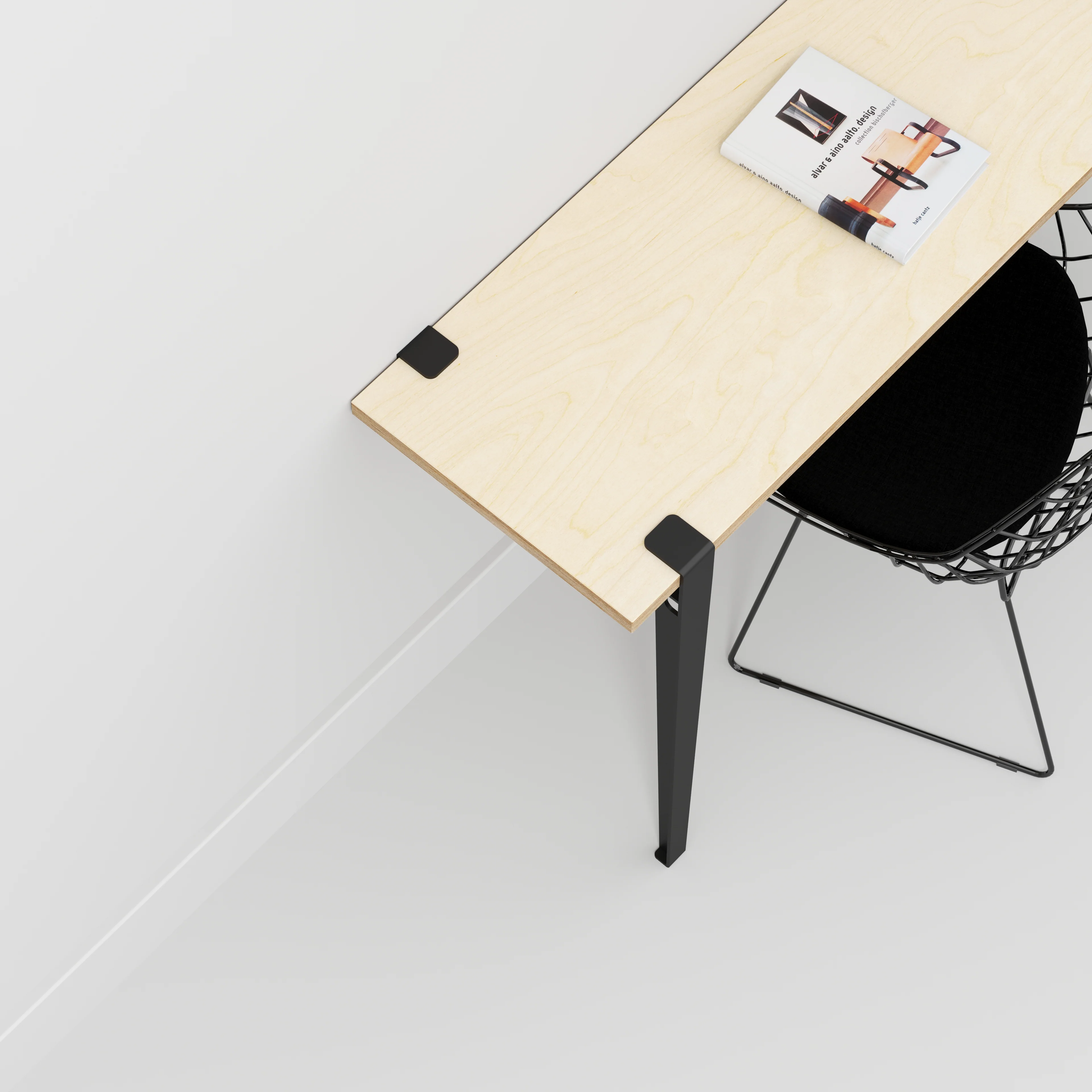 Plywood Wall Desk with Black Tiptoe Legs and Tiptoe Wall Brackets - Plywood Birch - 1200(w) x 400(d) x 750(h) - Image 3