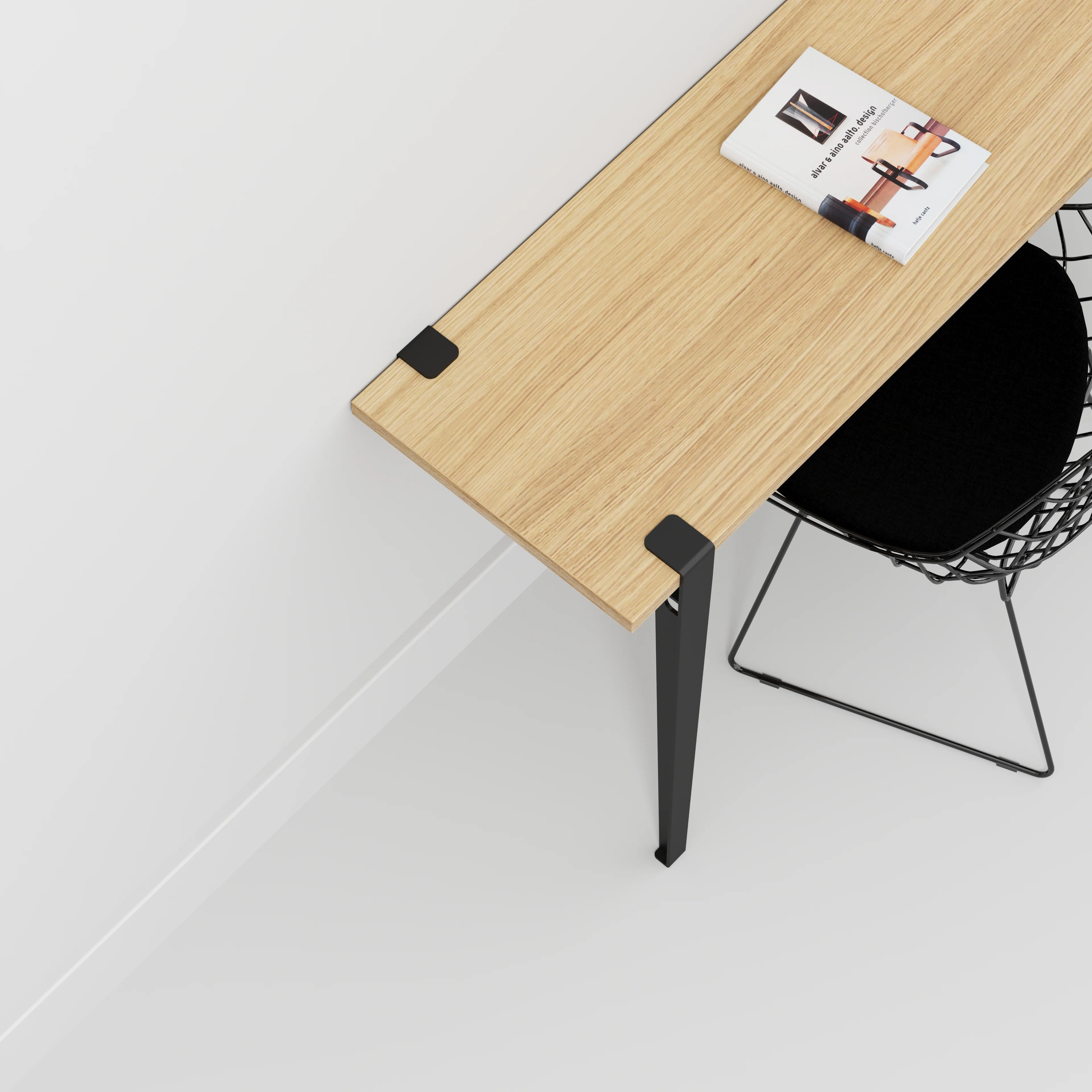 Plywood Wall Desk with Black Tiptoe Legs and Tiptoe Wall Brackets - Plywood Oak - 1200(w) x 400(d) x 750(h) - Image 3