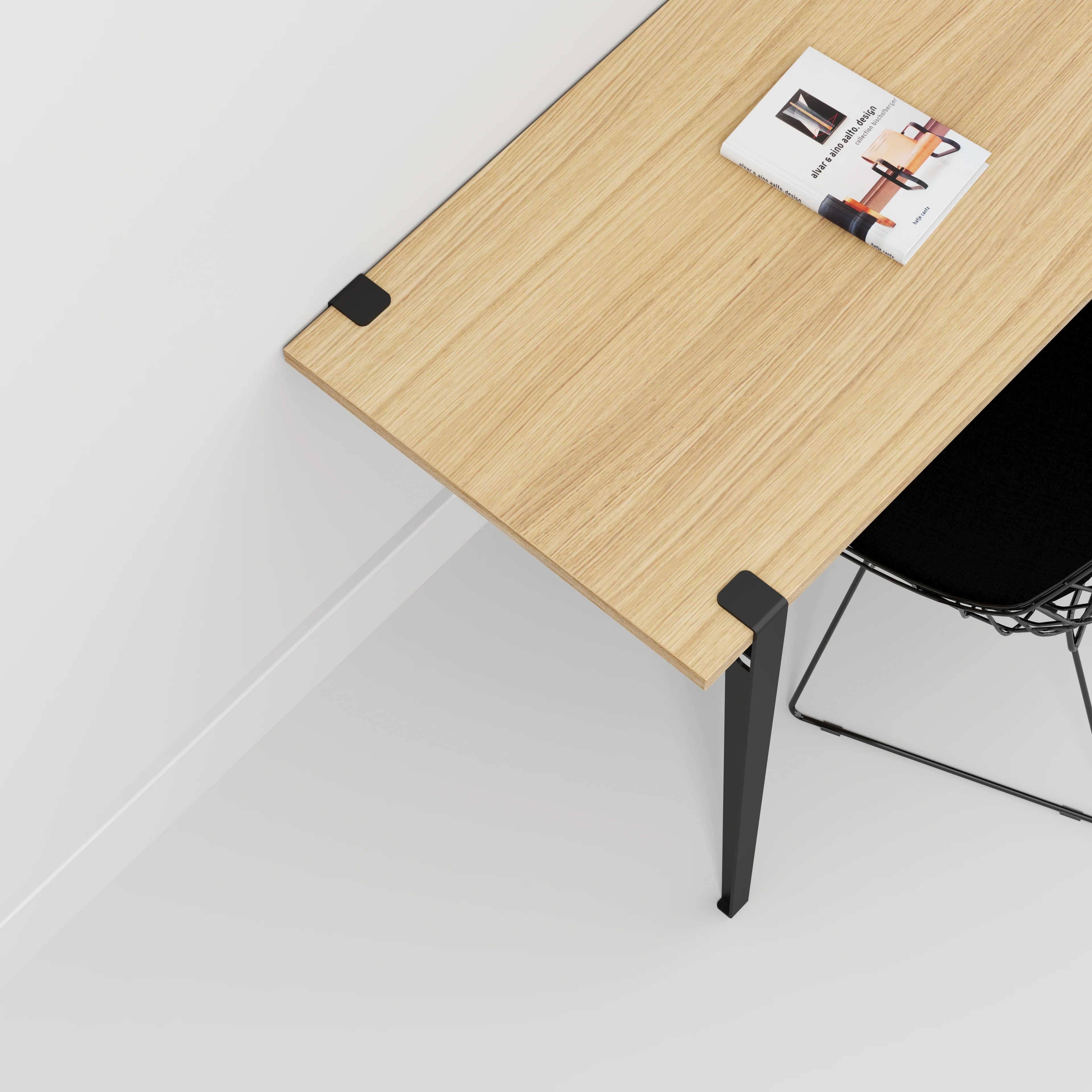 Plywood Wall Desk with Black Tiptoe Legs and Tiptoe Wall Brackets - Plywood Oak - 1200(w) x 600(d) x 750(h) - Image 3