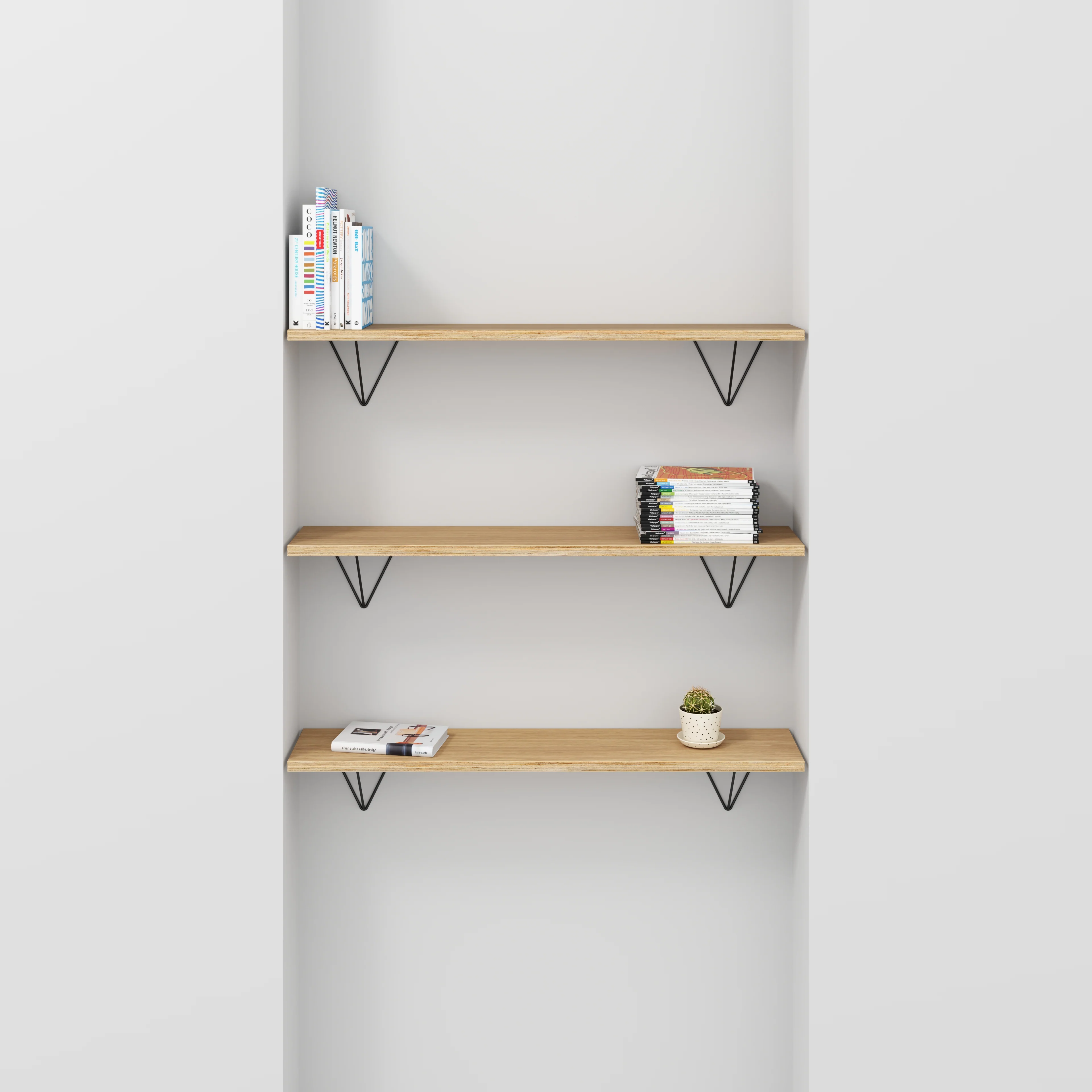 Plywood Wall Shelf with Prism Brackets - Plywood Oak - 1200(w) x 250(d) - Image 2