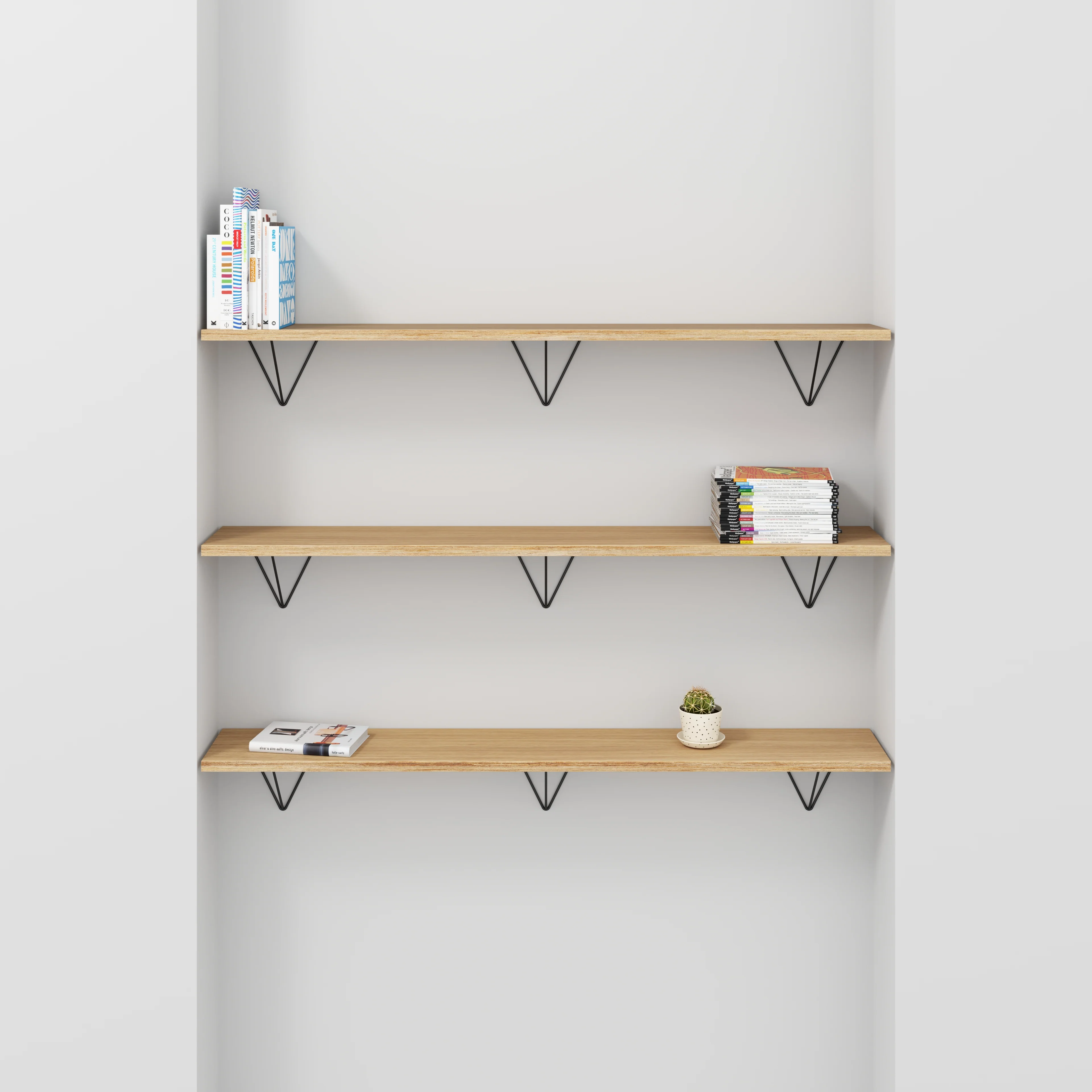 Plywood Wall Shelf with Prism Brackets - Plywood Oak - 1600(w) x 250(d) - Image 2