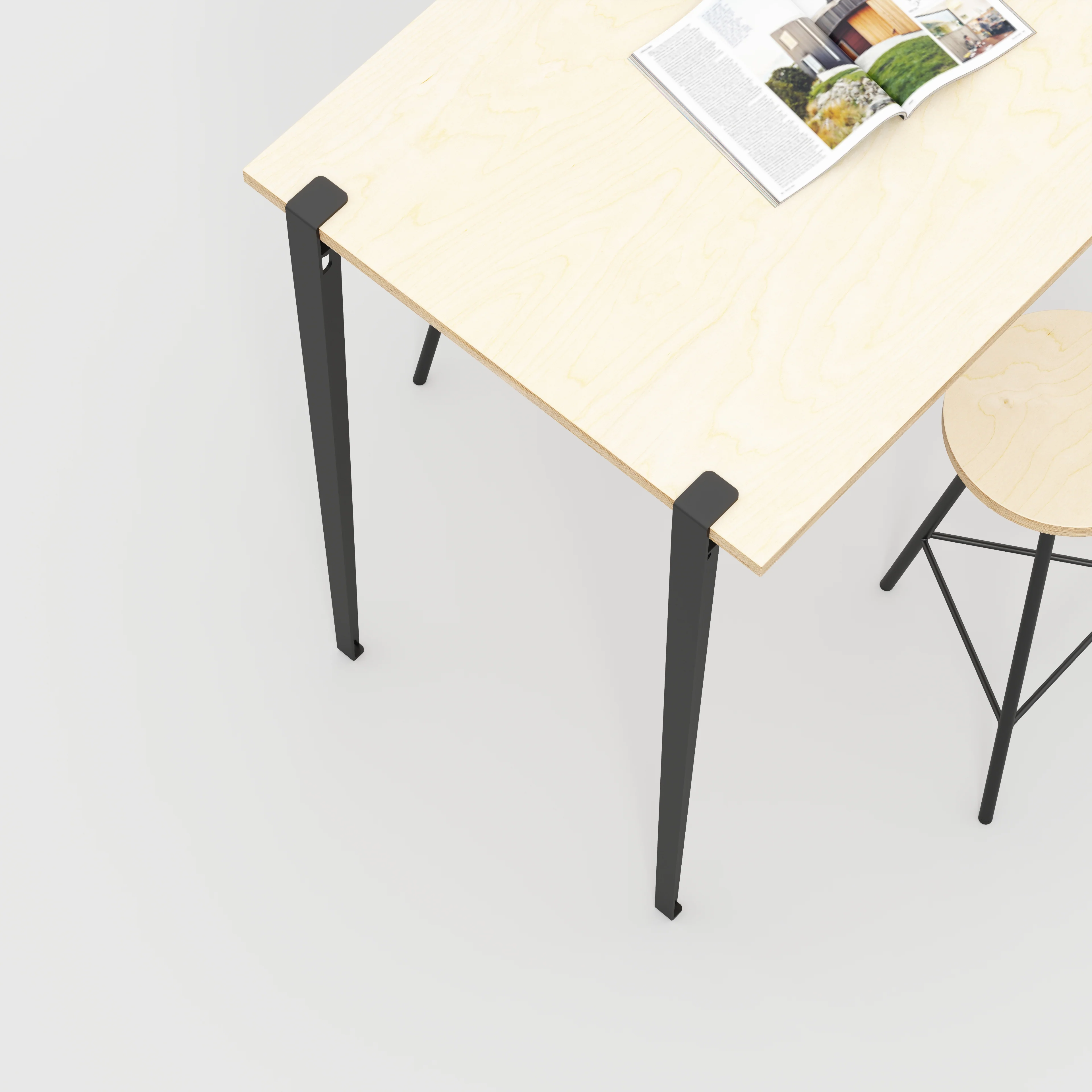 Plywood Wall Table with Black Tiptoe Legs and Brackets - Plywood Birch - 1200(w) x 800(d) x 1100(h) - Image 3
