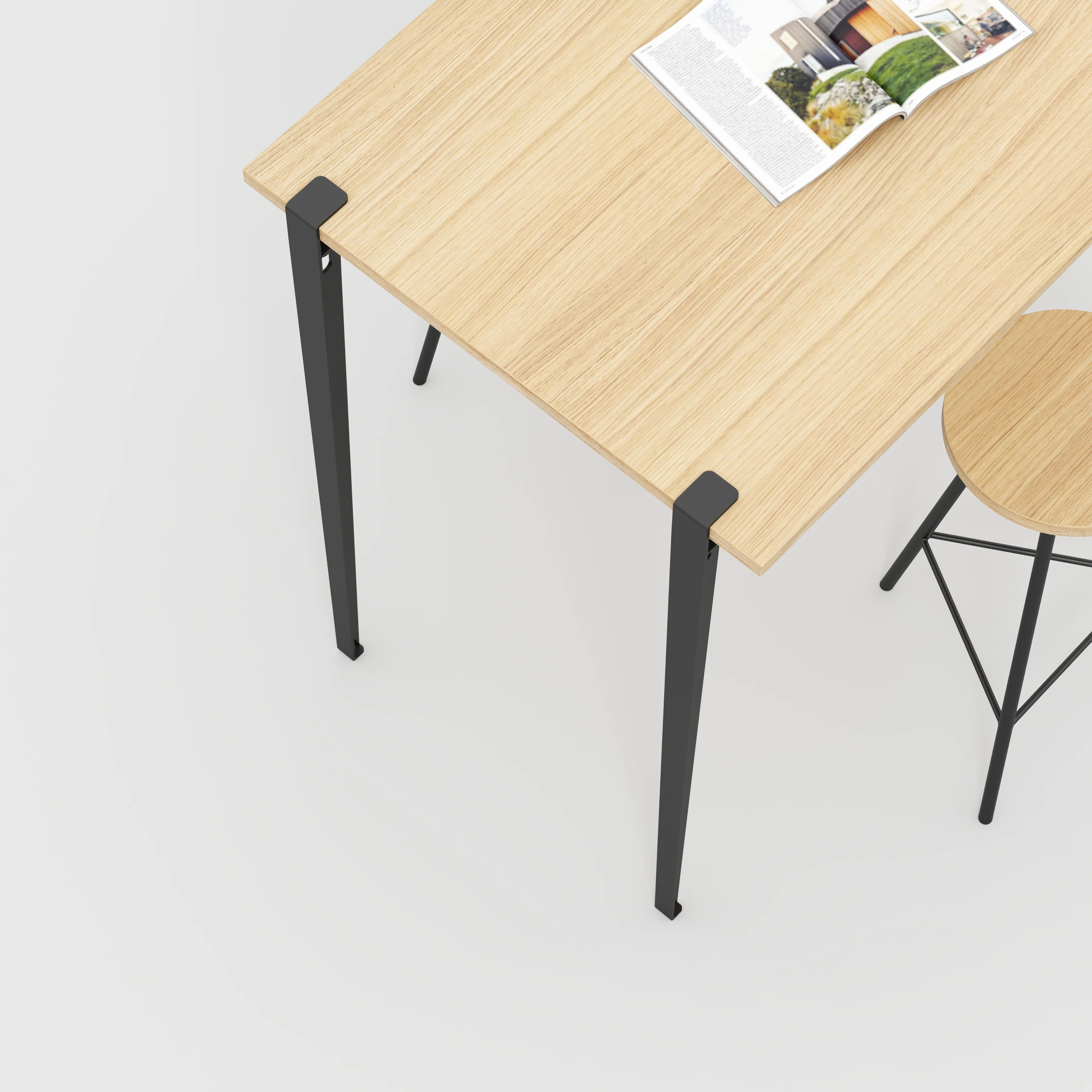 Plywood Wall Table with Black Tiptoe Legs and Brackets - Plywood Oak - 1200(w) x 800(d) x 1100(h) - Image 3