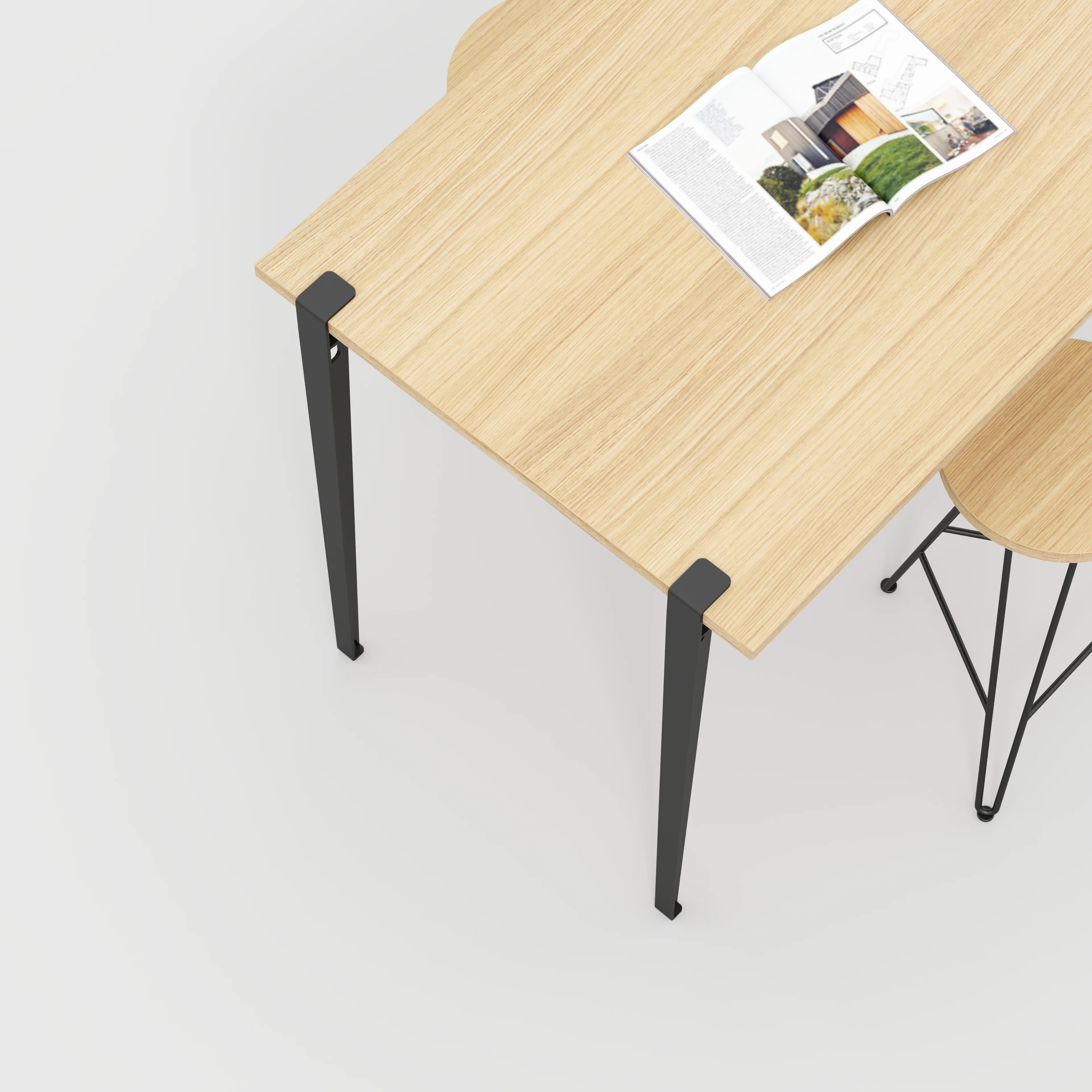 Plywood Wall Table with Black Tiptoe Legs and Brackets - Plywood Oak - 1200(w) x 800(d) x 900(h) - Image 3
