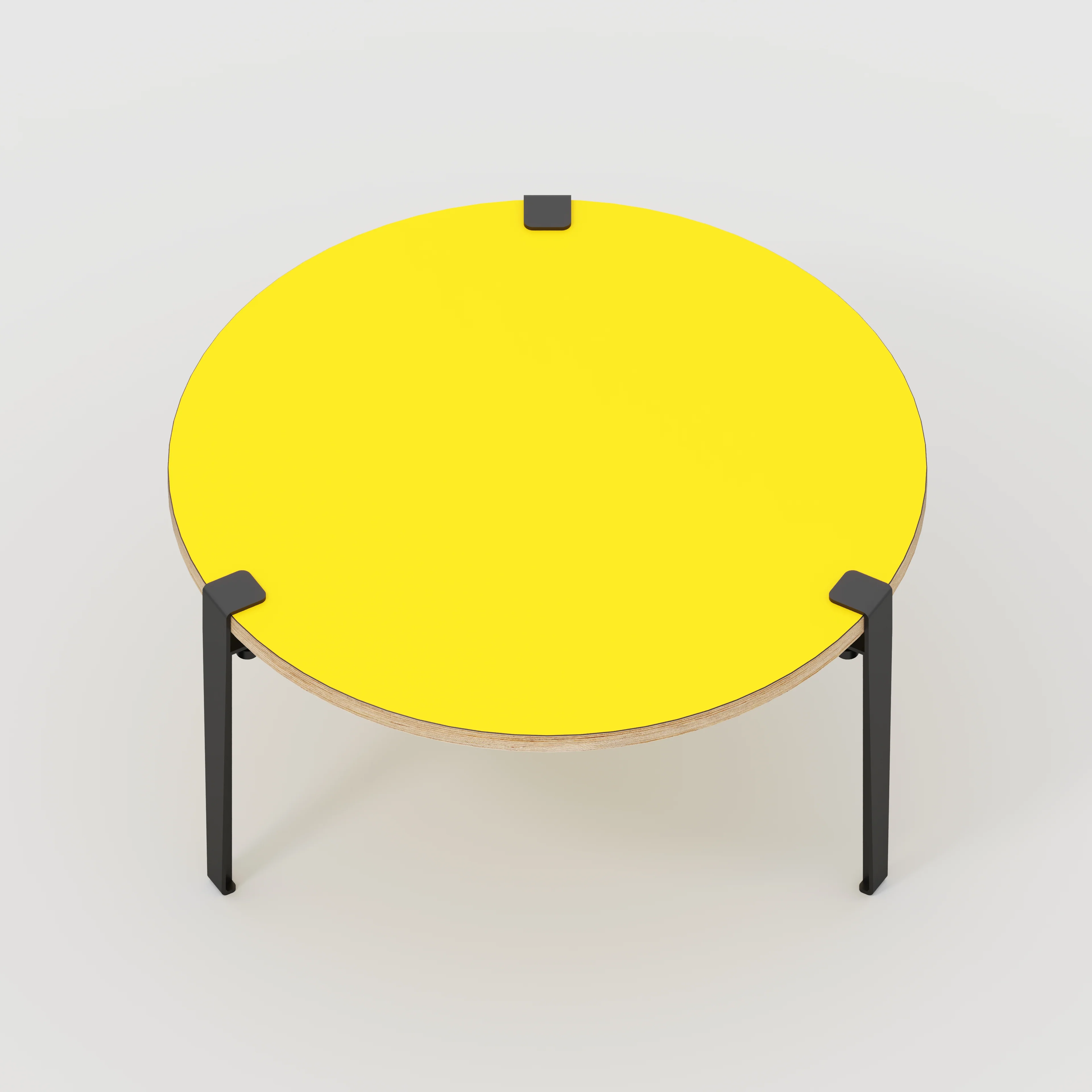Plywood Round Coffee Table with Black Tiptoe Legs - Formica Chrome Yellow - 800(dia) x 430(h) - Image 5