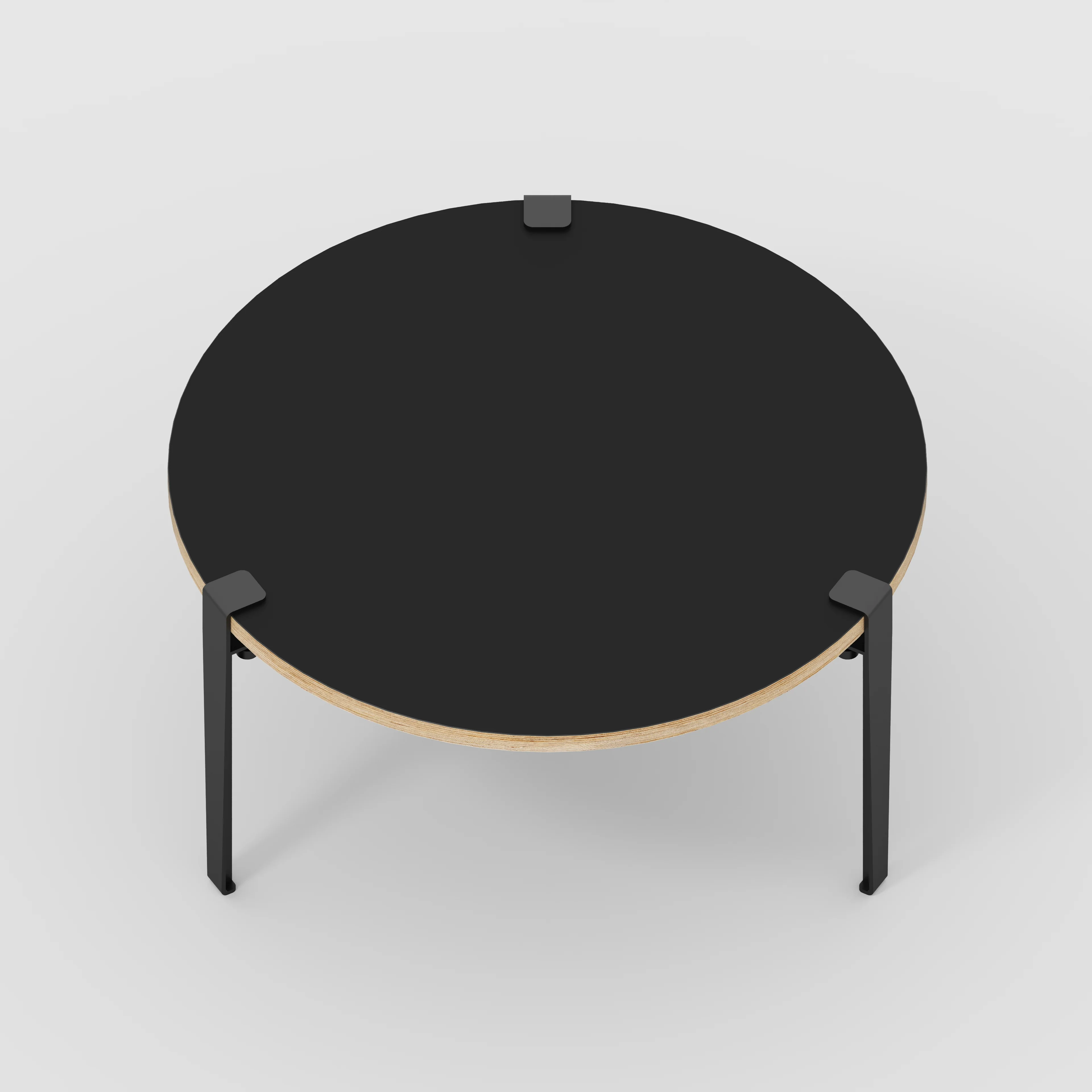 Plywood Round Coffee Table with Black Tiptoe Legs - Formica Diamond Black - 800(dia) x 430(h) - Image 4