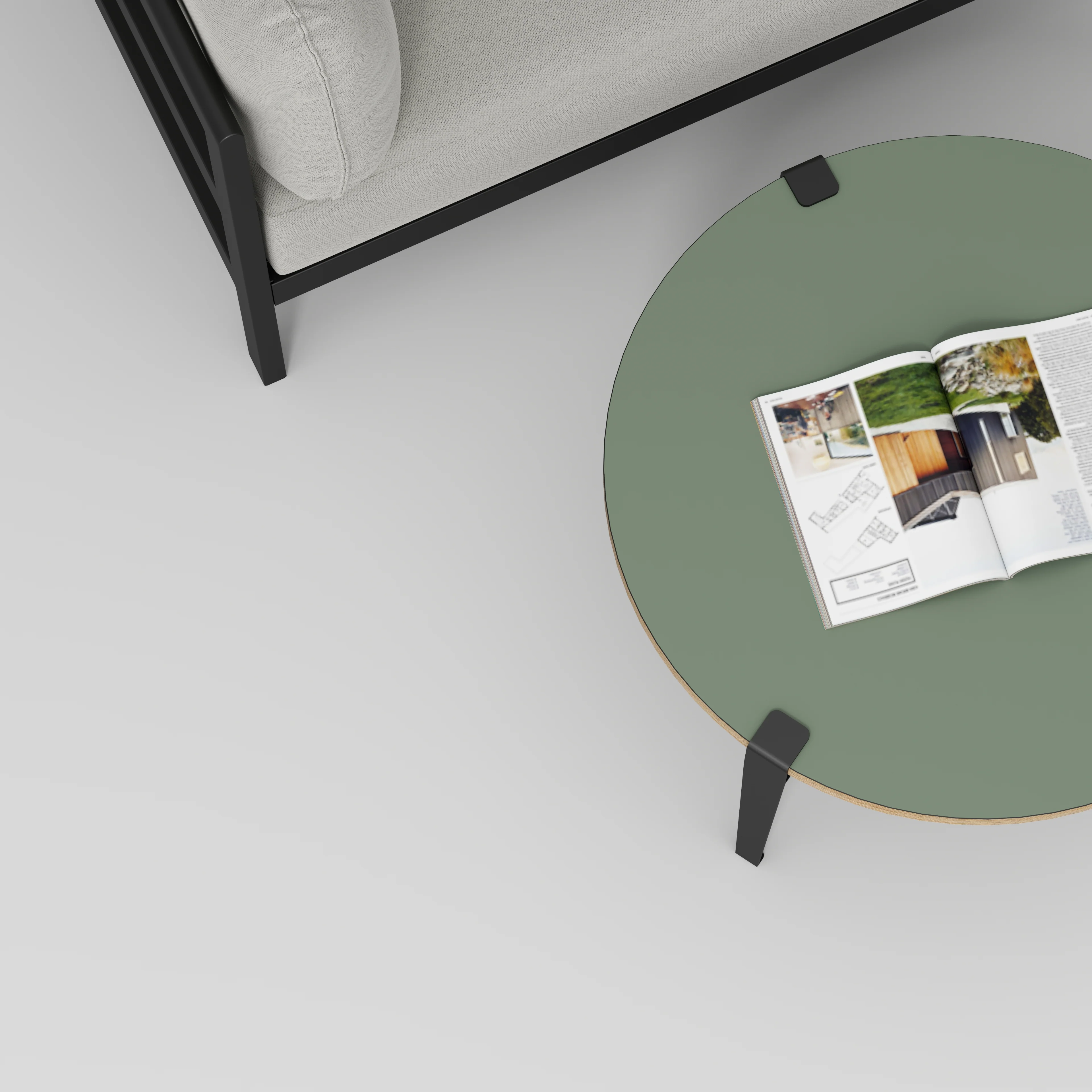 Plywood Round Coffee Table with Black Tiptoe Legs - Formica Green Slate - 800(dia) x 430(h) - Image 3