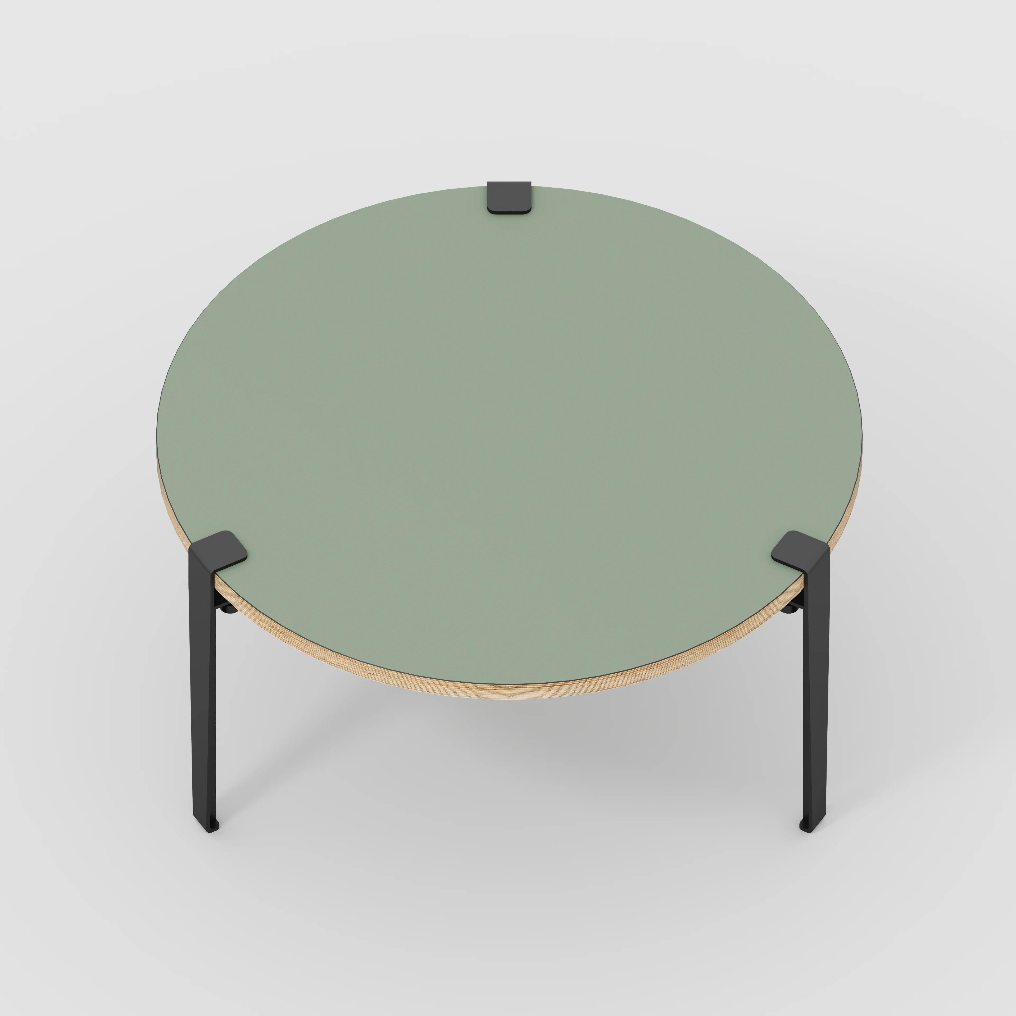 Plywood Round Coffee Table with Black Tiptoe Legs - Formica Green Slate - 800(dia) x 430(h) - Image 5