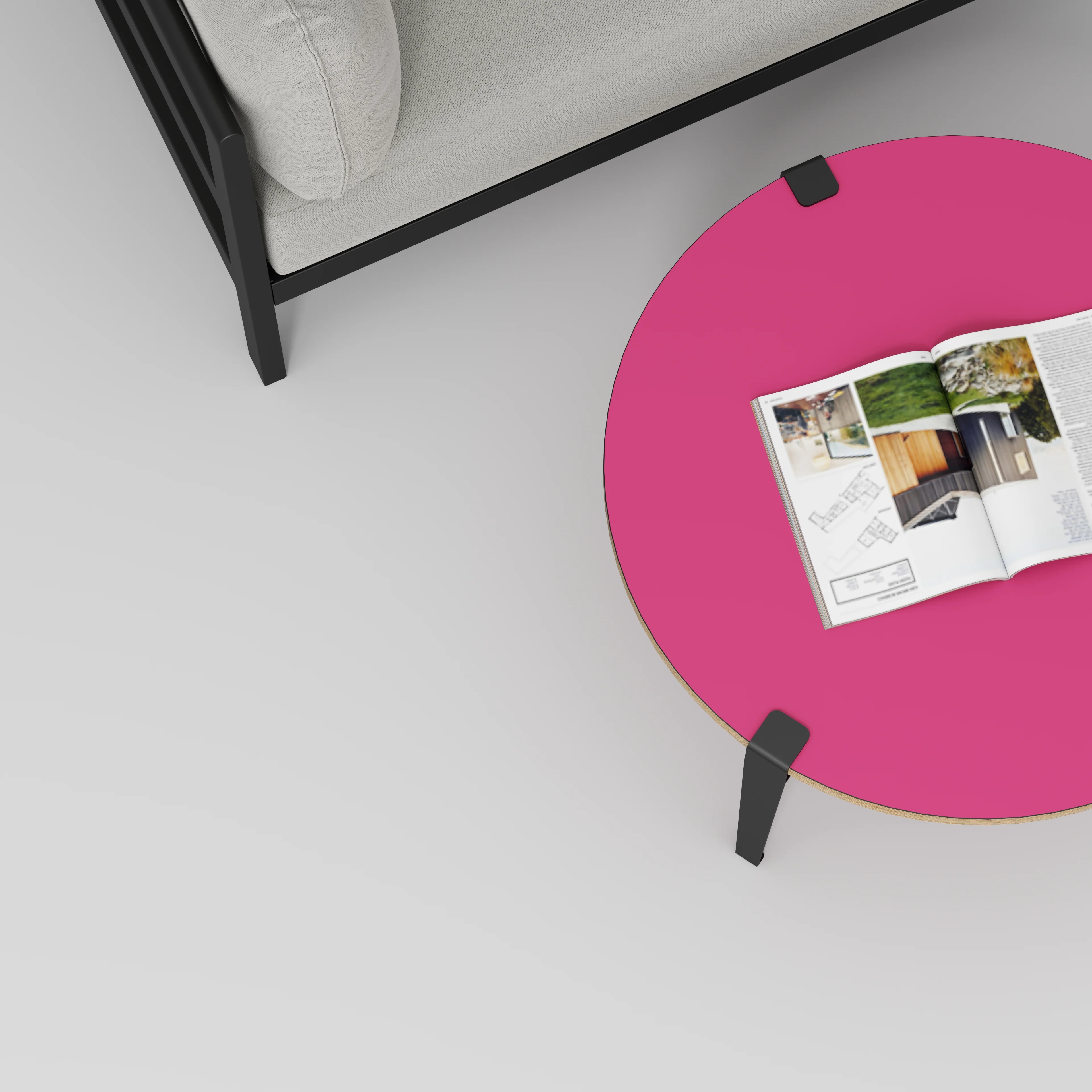 Plywood Round Coffee Table with Black Tiptoe Legs - Formica Juicy Pink - 800(dia) x 430(h) - Image 3