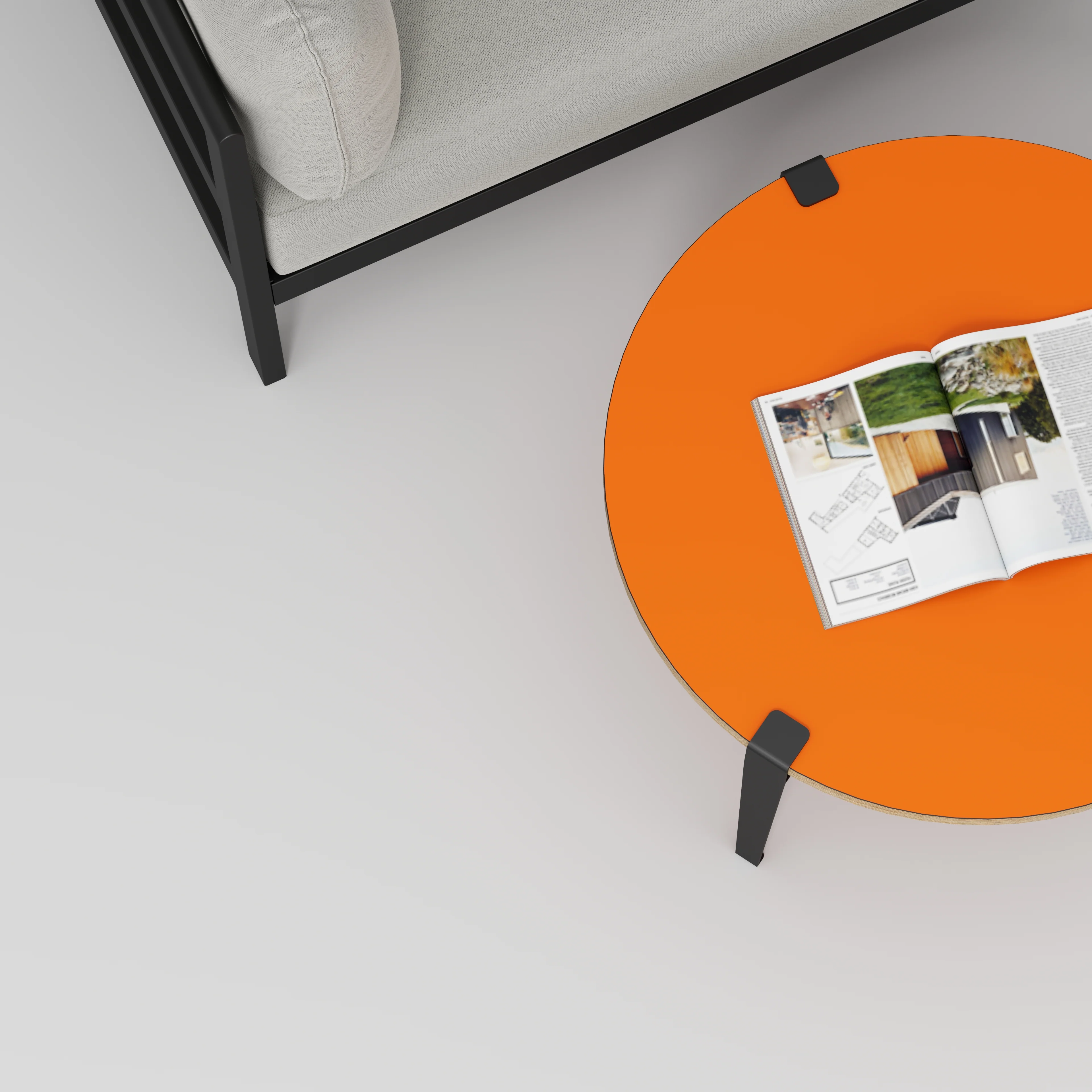 Plywood Round Coffee Table with Black Tiptoe Legs - Formica Levante Orange - 800(dia) x 430(h) - Image 3