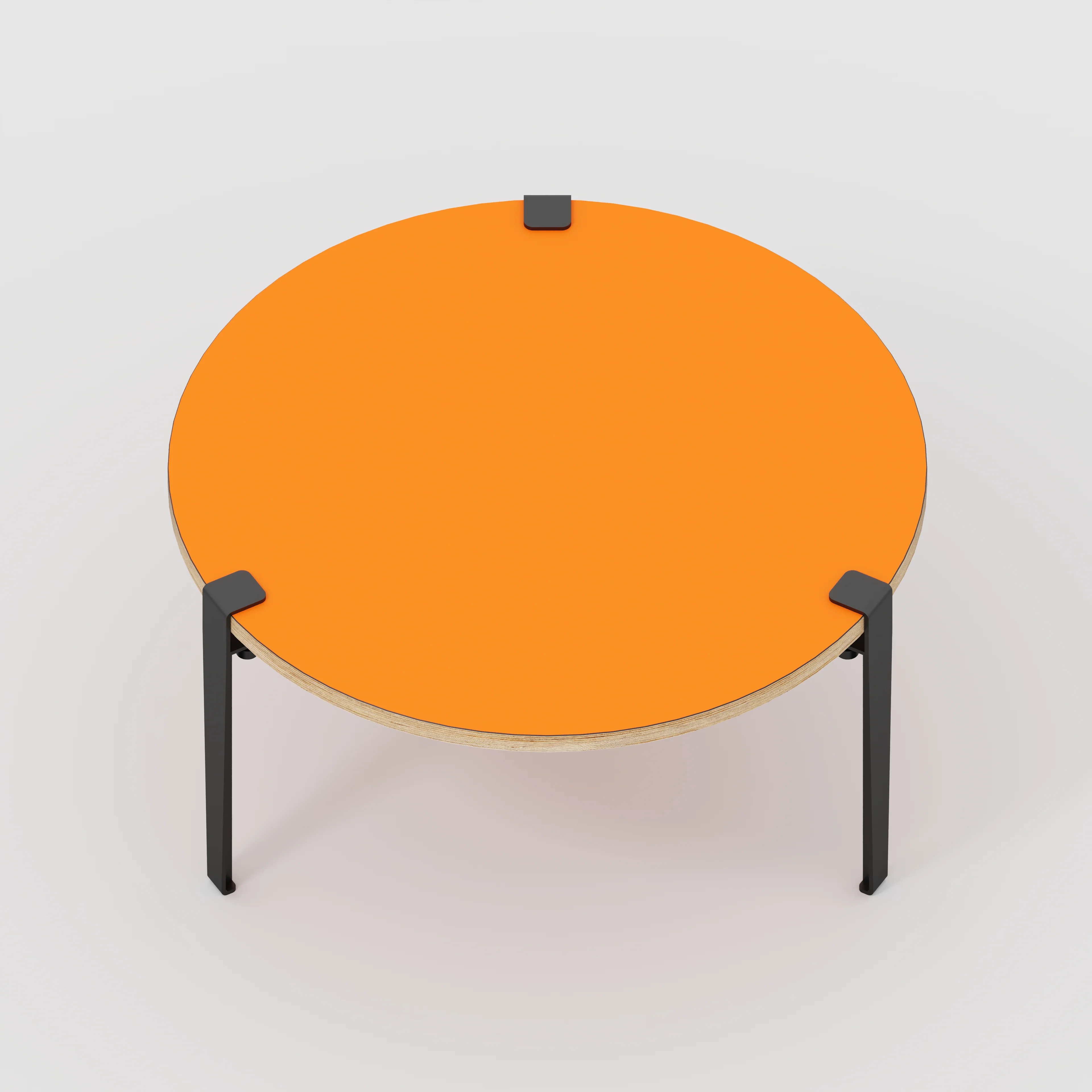 Plywood Round Coffee Table with Black Tiptoe Legs - Formica Levante Orange - 800(dia) x 430(h) - Image 5