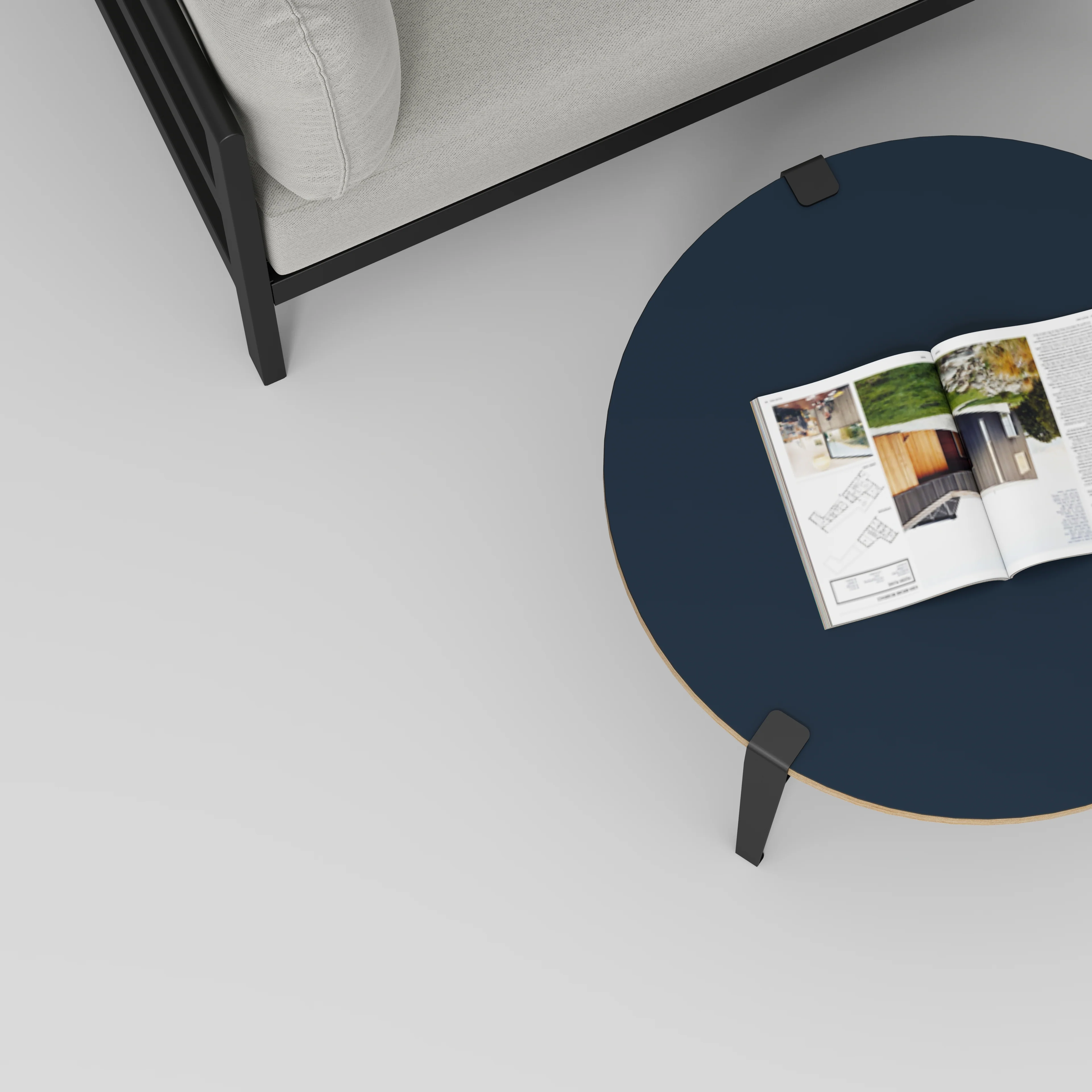 Plywood Round Coffee Table with Black Tiptoe Legs - Formica Night Sea Blue - 800(dia) x 430(h) - Image 3