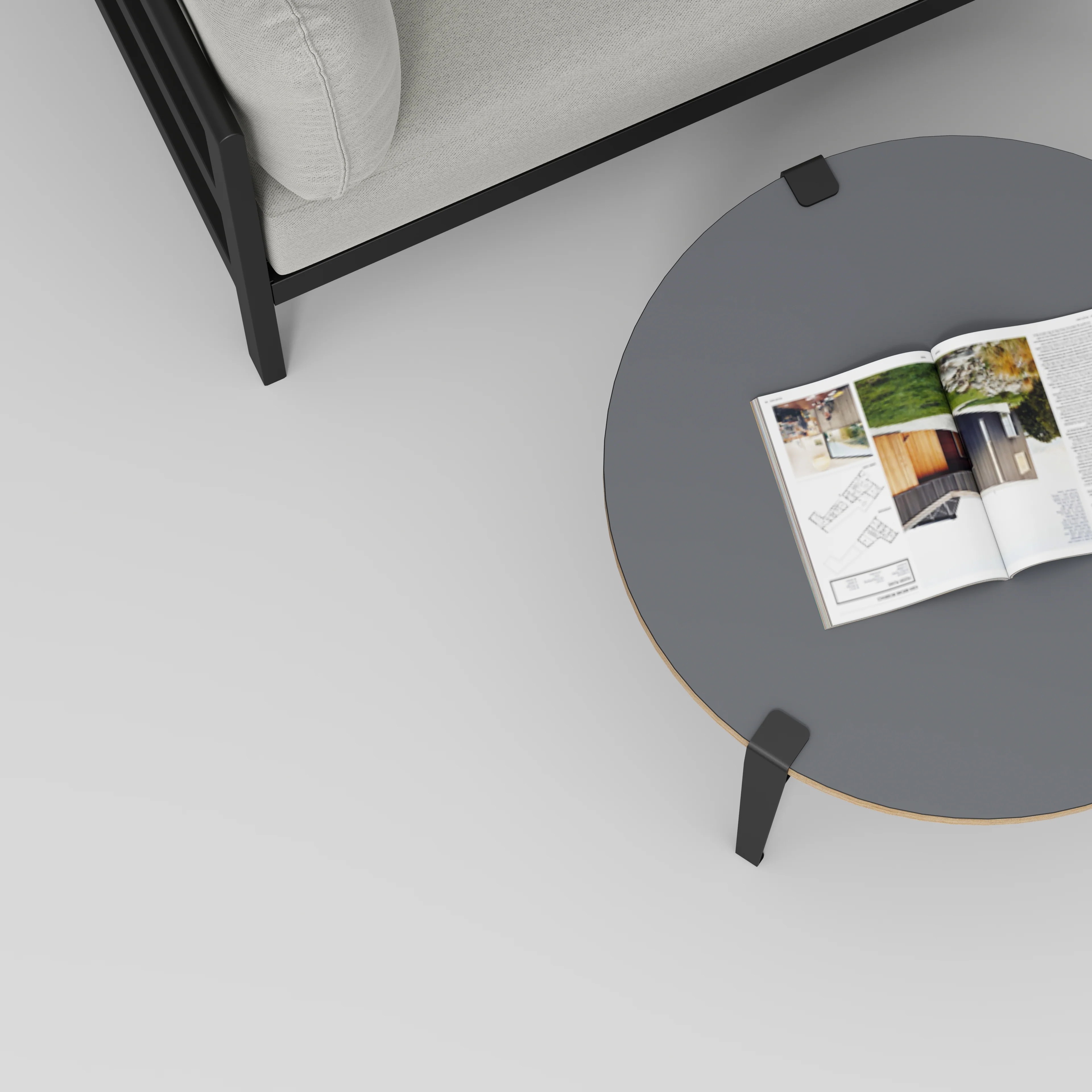 Plywood Round Coffee Table with Black Tiptoe Legs - Formica Tornado Grey - 800(dia) x 430(h) - Image 3