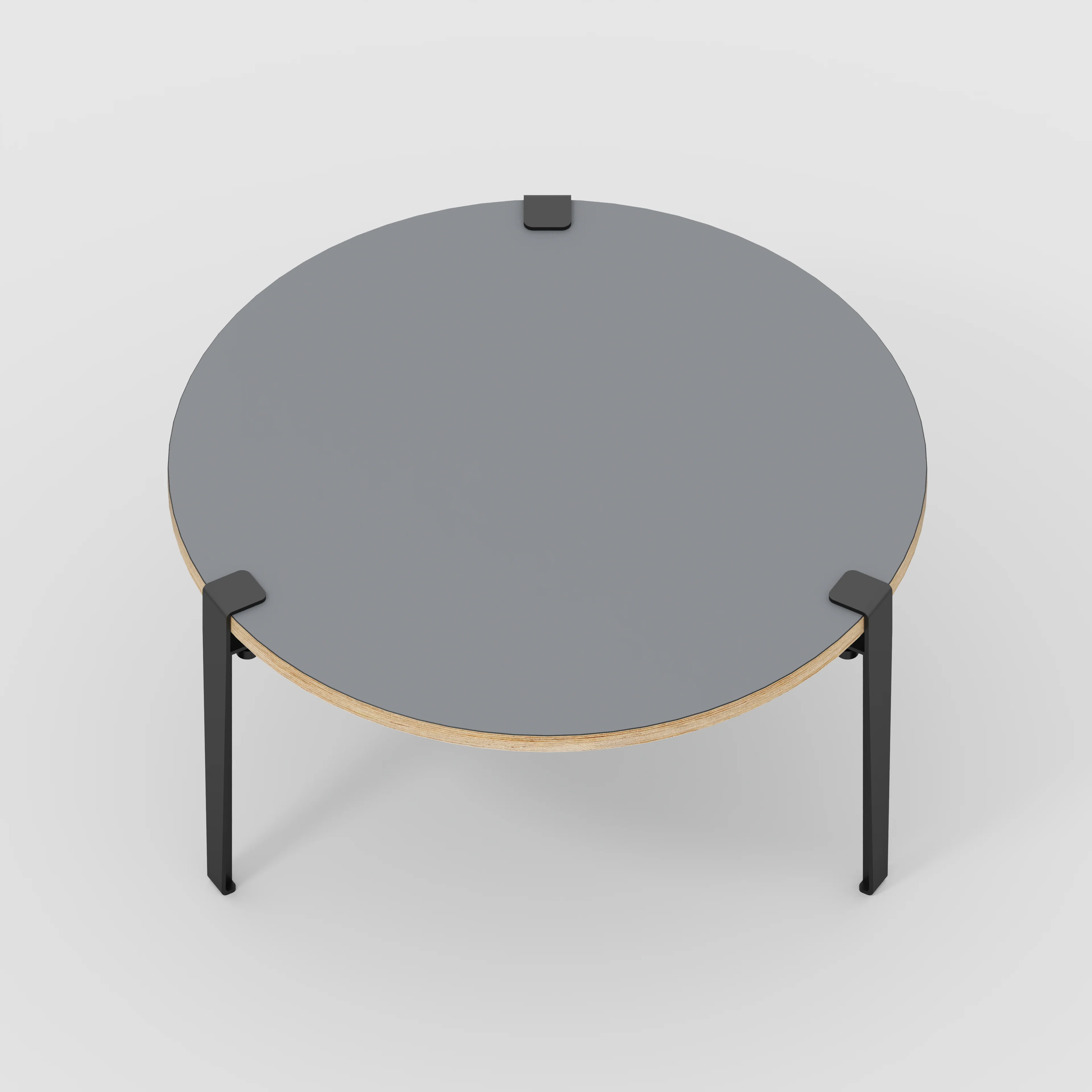 Plywood Round Coffee Table with Black Tiptoe Legs - Formica Tornado Grey - 800(dia) x 430(h) - Image 5