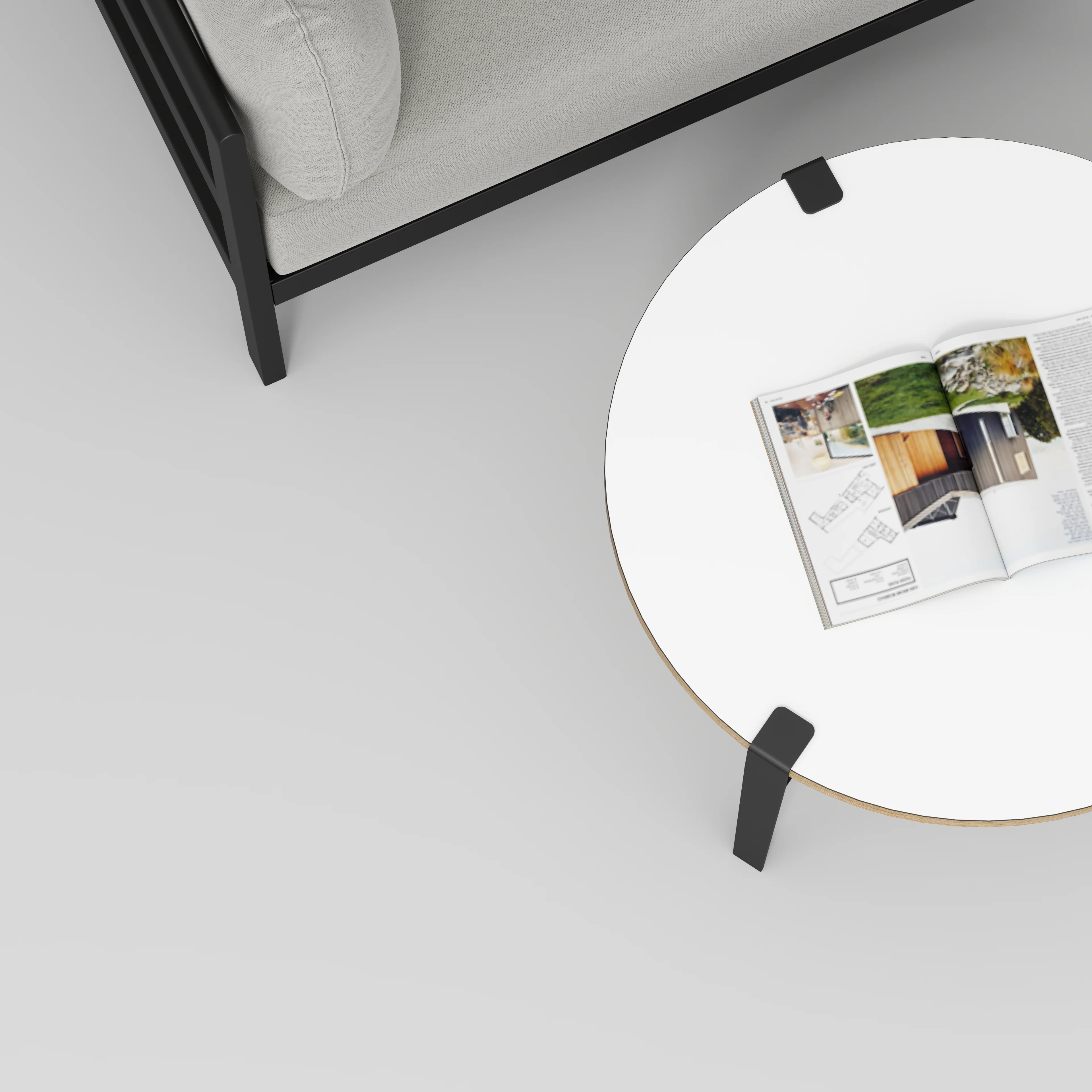 Plywood Round Coffee Table with Black Tiptoe Legs - Formica White - 800(dia) x 430(h) - Image 3