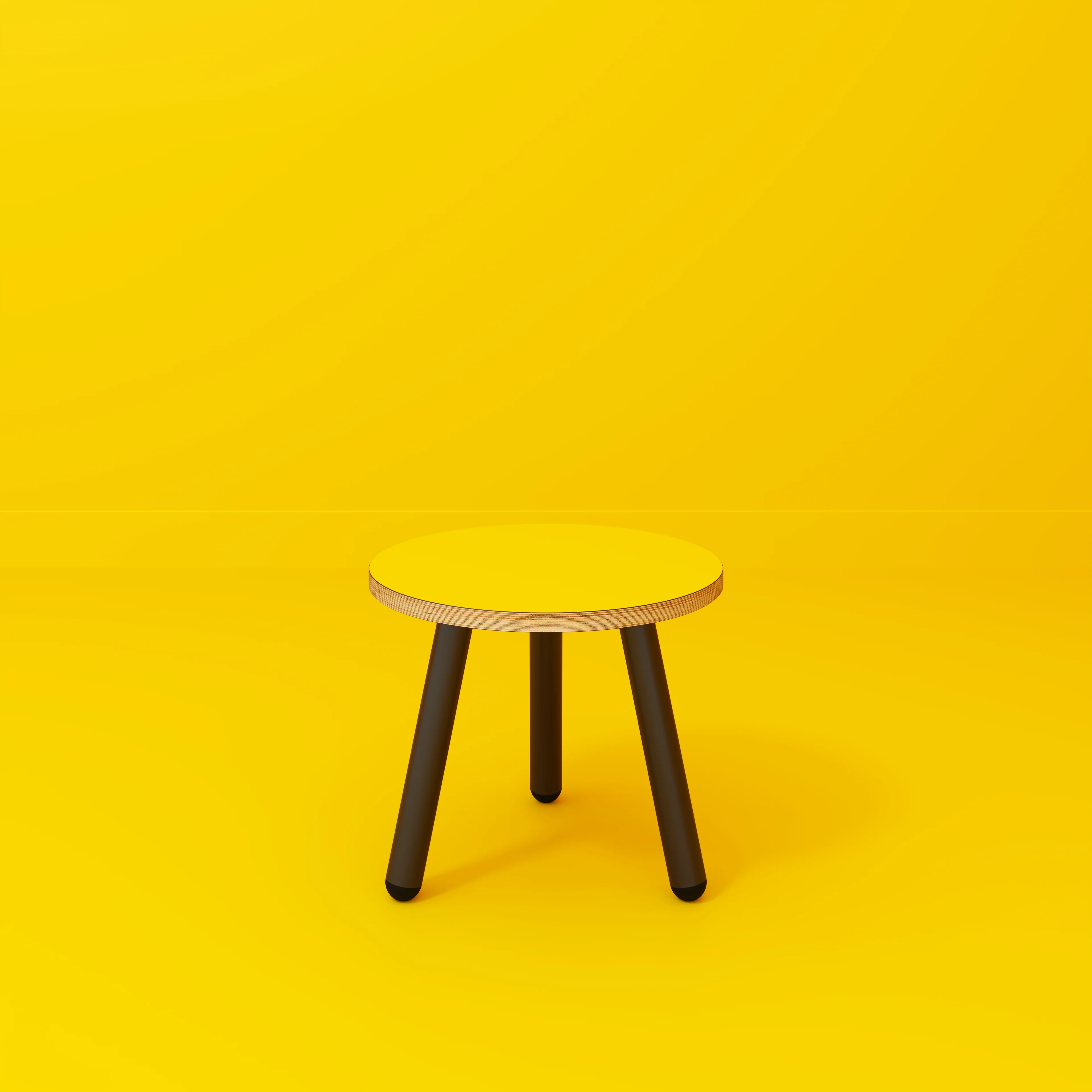 Plywood Round Side Table with Black Round Single Pin Legs - Formica Chrome Yellow - 500(w) x 500(d) x 425(h) - Image 2