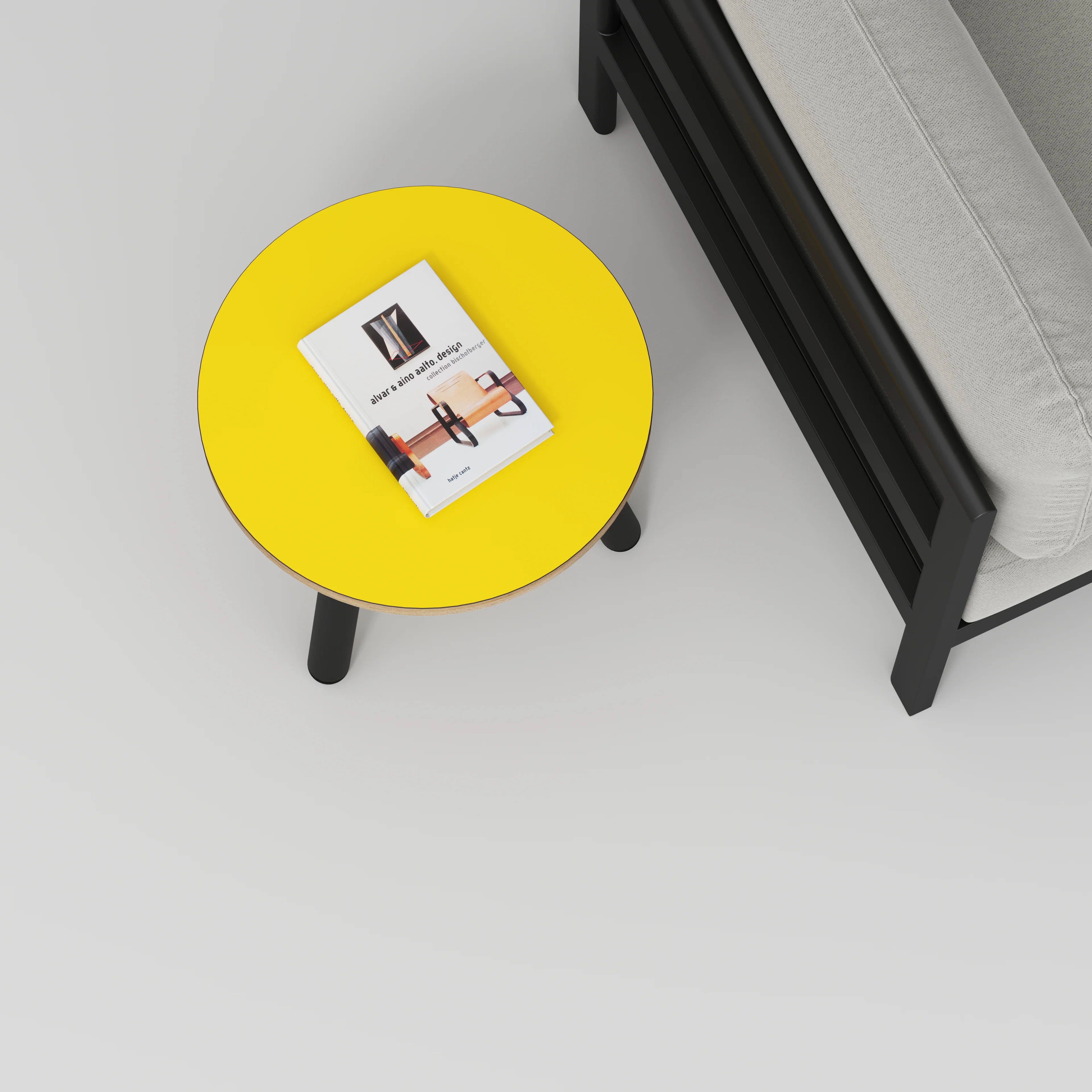Plywood Round Side Table with Black Round Single Pin Legs - Formica Chrome Yellow - 500(w) x 500(d) x 425(h) - Image 3