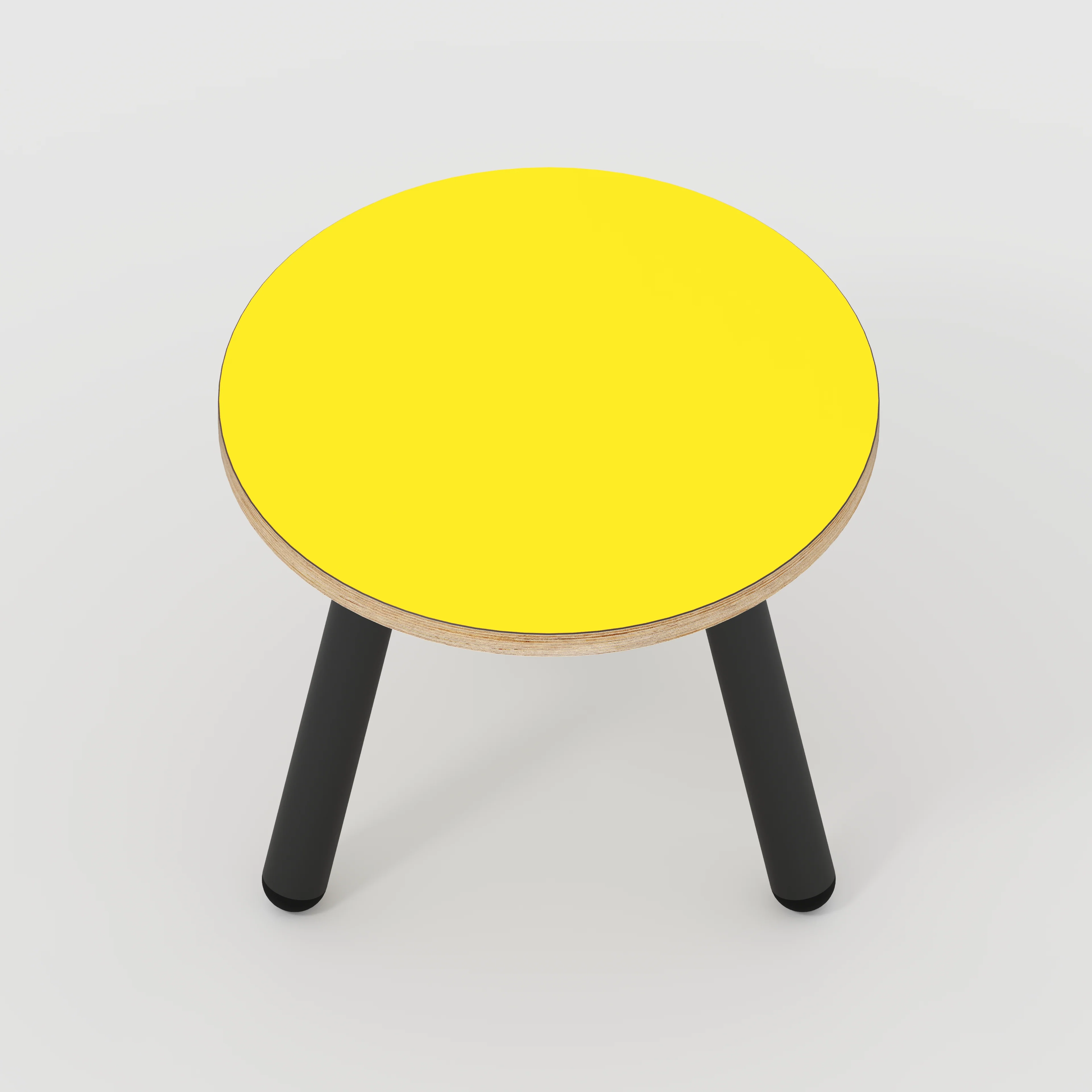 Plywood Round Side Table with Black Round Single Pin Legs - Formica Chrome Yellow - 500(w) x 500(d) x 425(h) - Image 4
