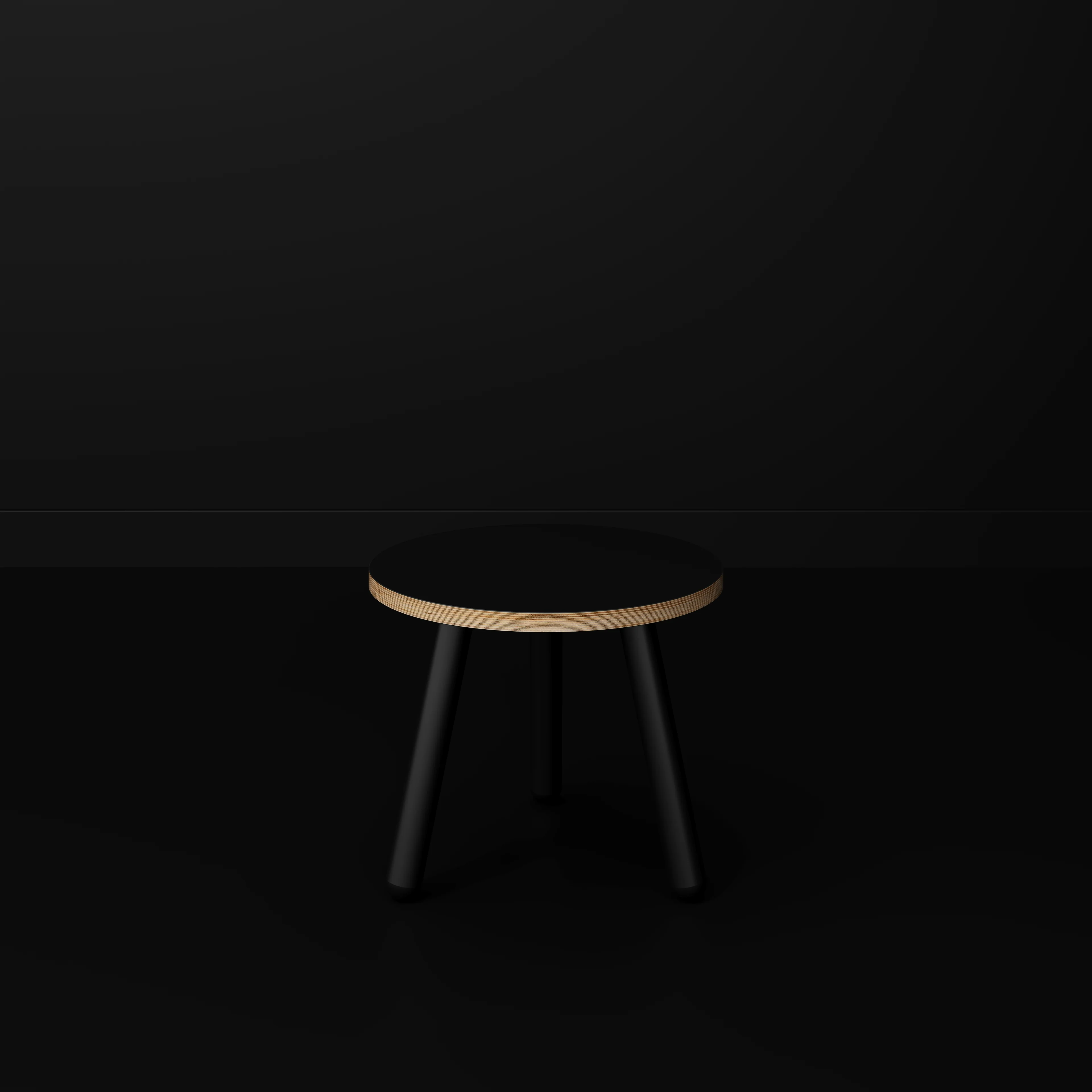 Plywood Round Side Table with Black Round Single Pin Legs - Formica Diamond Black - 500(w) x 500(d) x 425(h) - Image 2