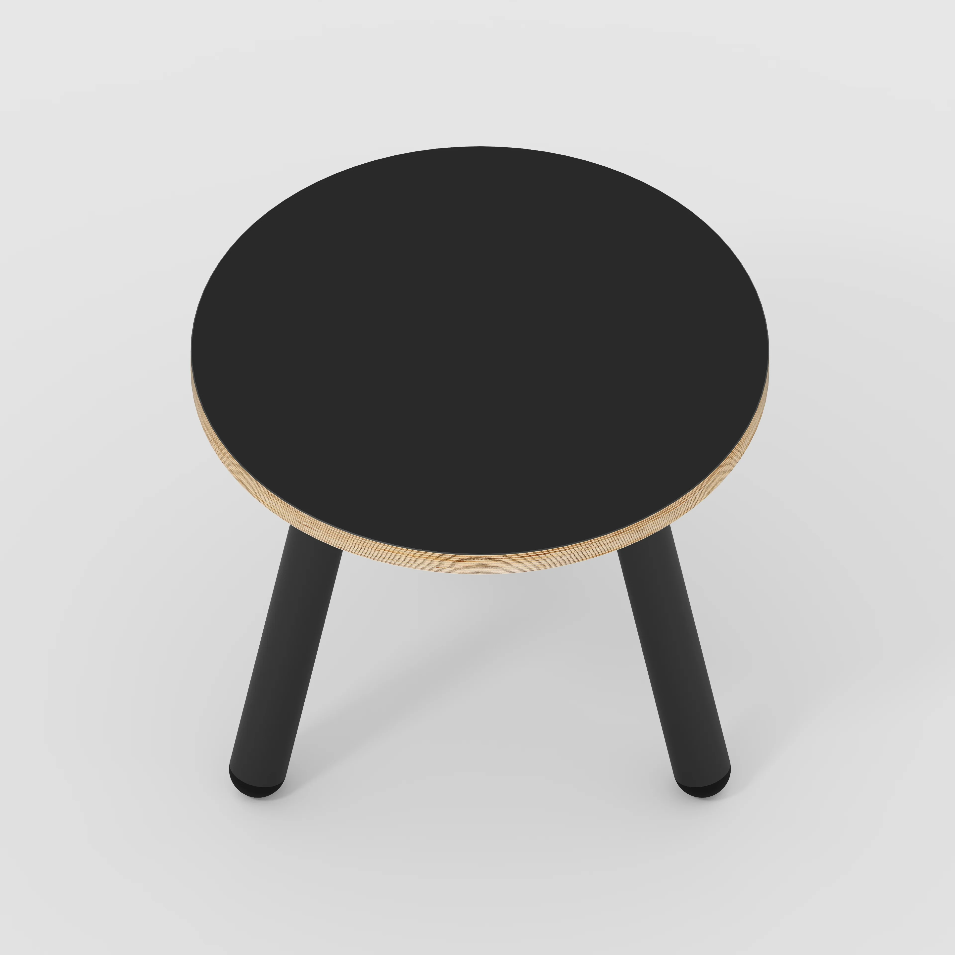 Plywood Round Side Table with Black Round Single Pin Legs - Formica Diamond Black - 500(w) x 500(d) x 425(h) - Image 5