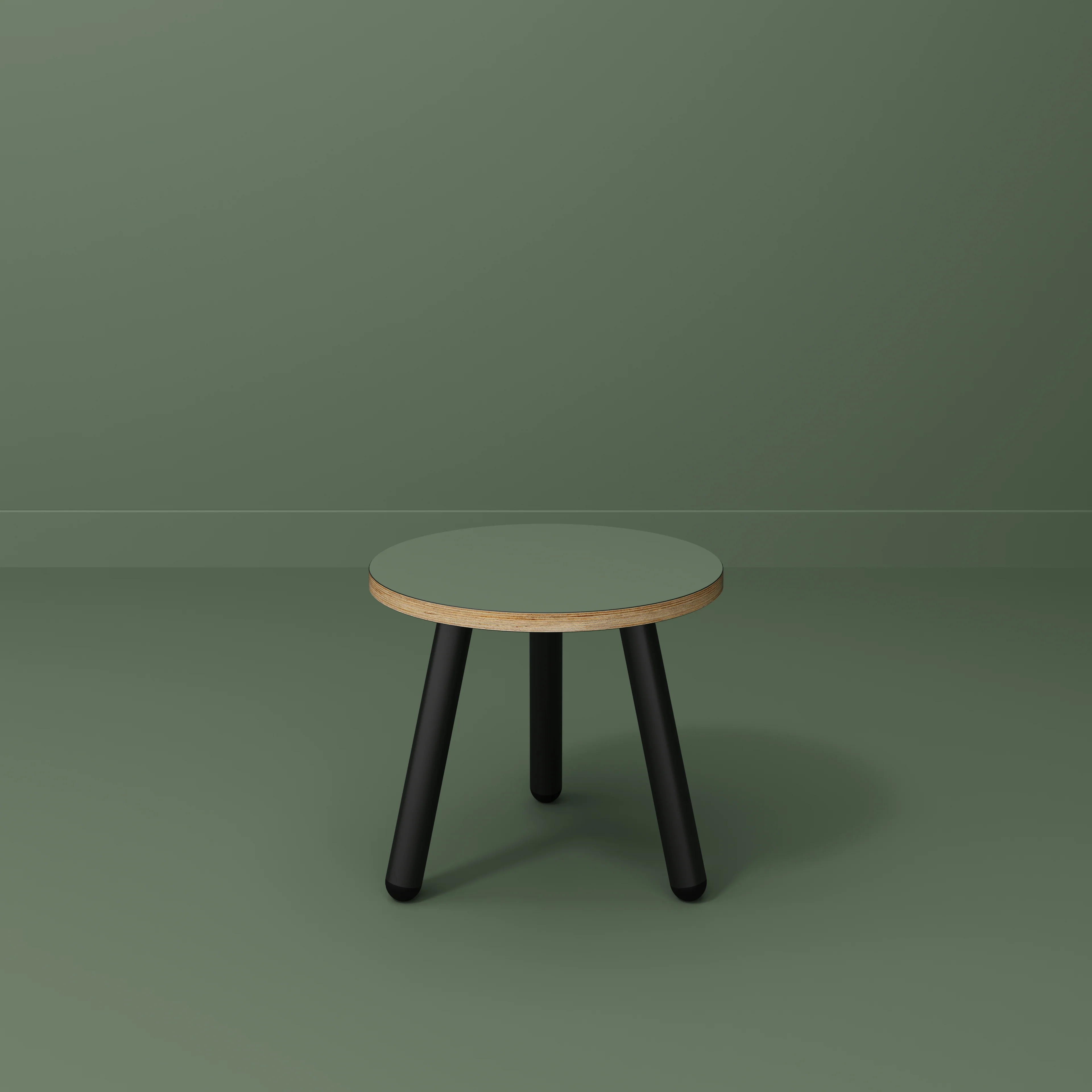 Plywood Round Side Table with Black Round Single Pin Legs - Formica Green Slate - 500(w) x 500(d) x 425(h) - Image 2