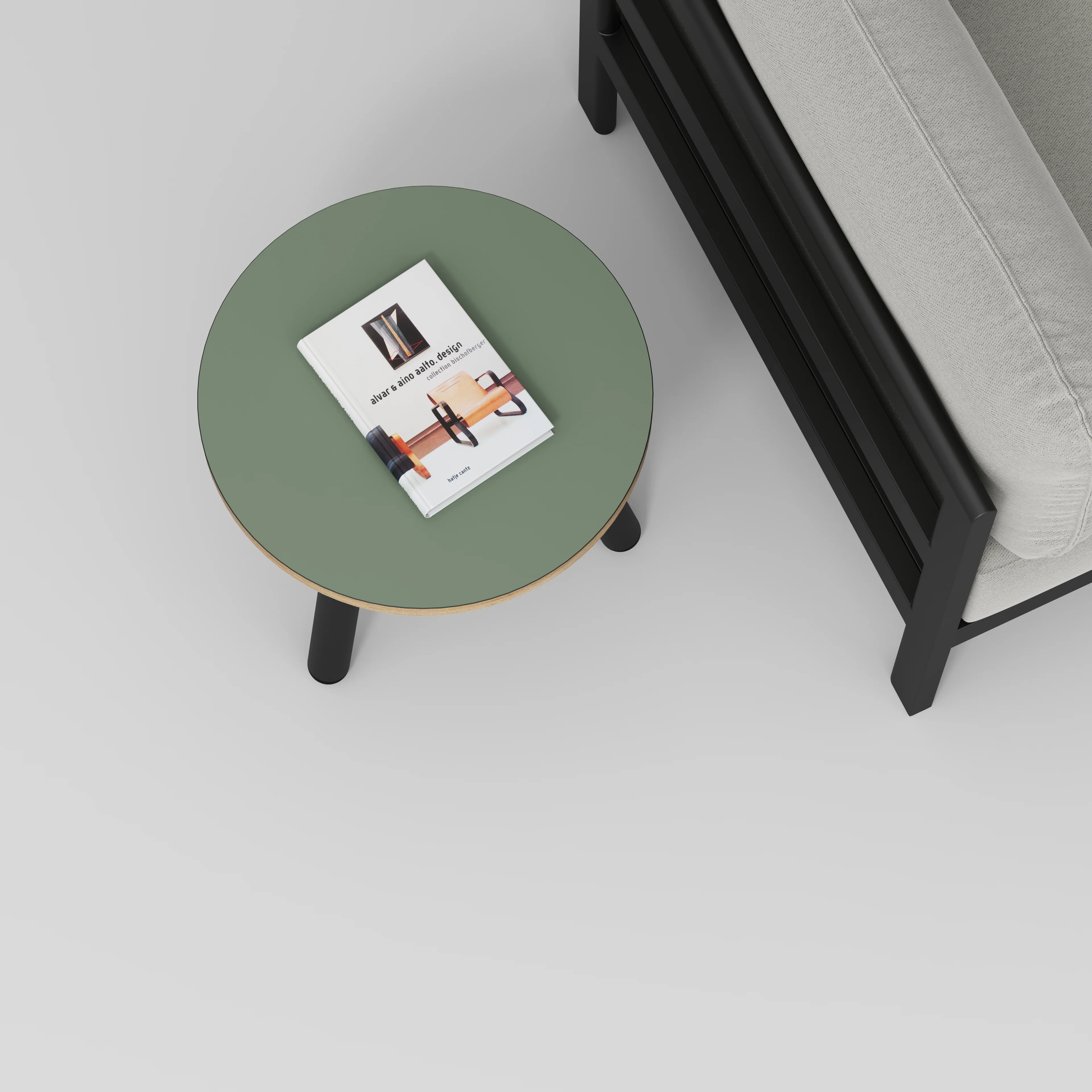 Plywood Round Side Table with Black Round Single Pin Legs - Formica Green Slate - 500(w) x 500(d) x 425(h) - Image 3
