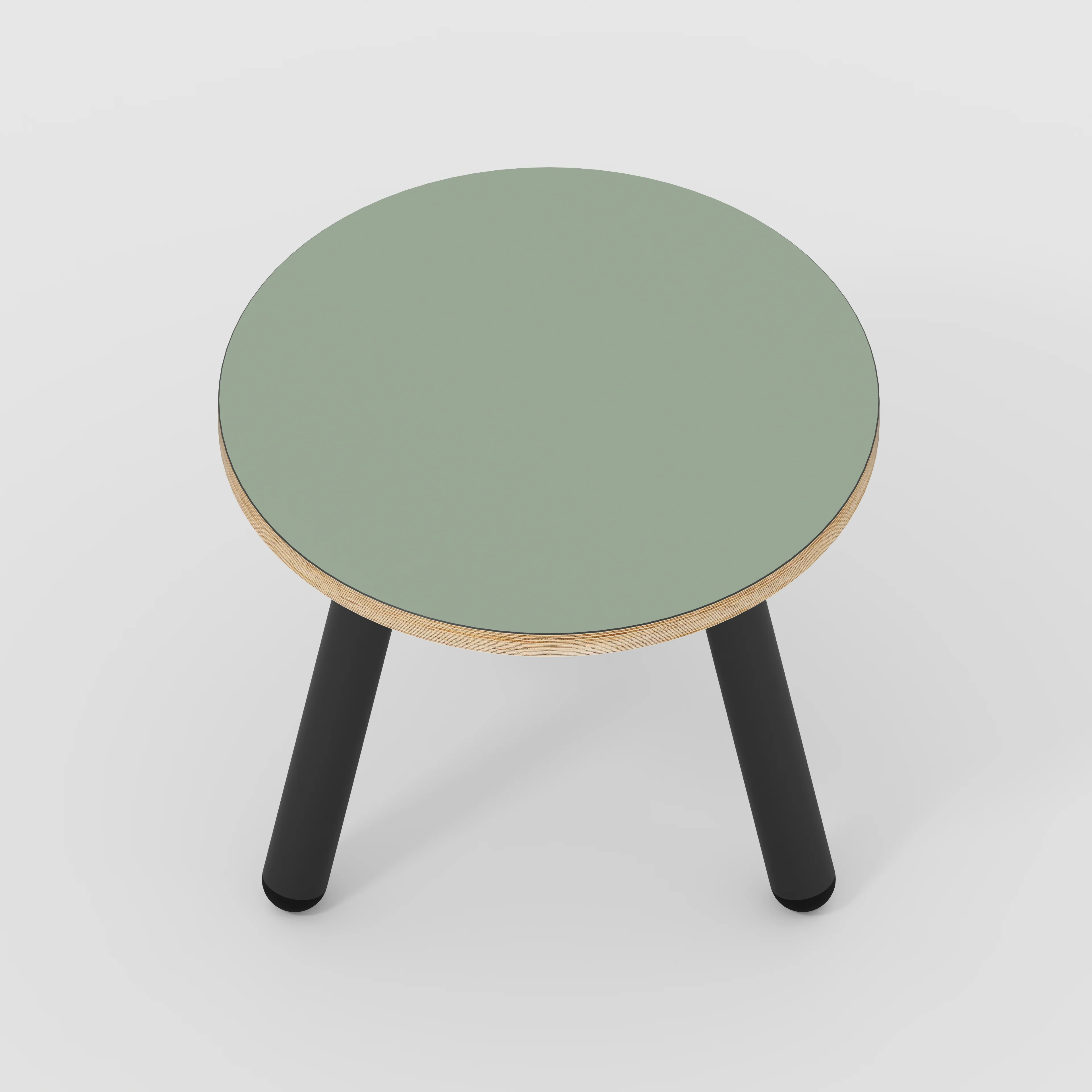 Plywood Round Side Table with Black Round Single Pin Legs - Formica Green Slate - 500(w) x 500(d) x 425(h) - Image 5