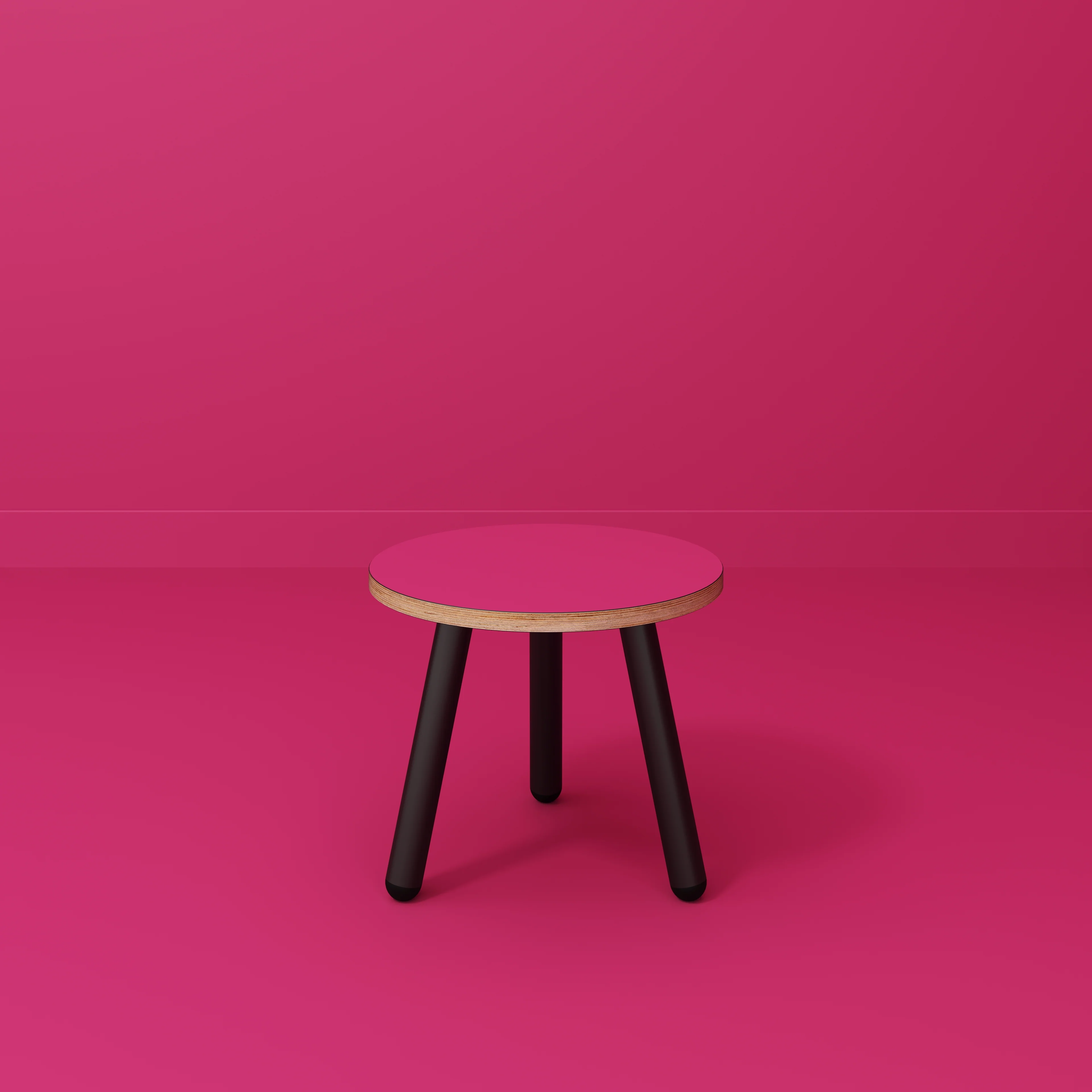 Plywood Round Side Table with Black Round Single Pin Legs - Formica Juicy Pink - 500(w) x 500(d) x 425(h) - Image 2
