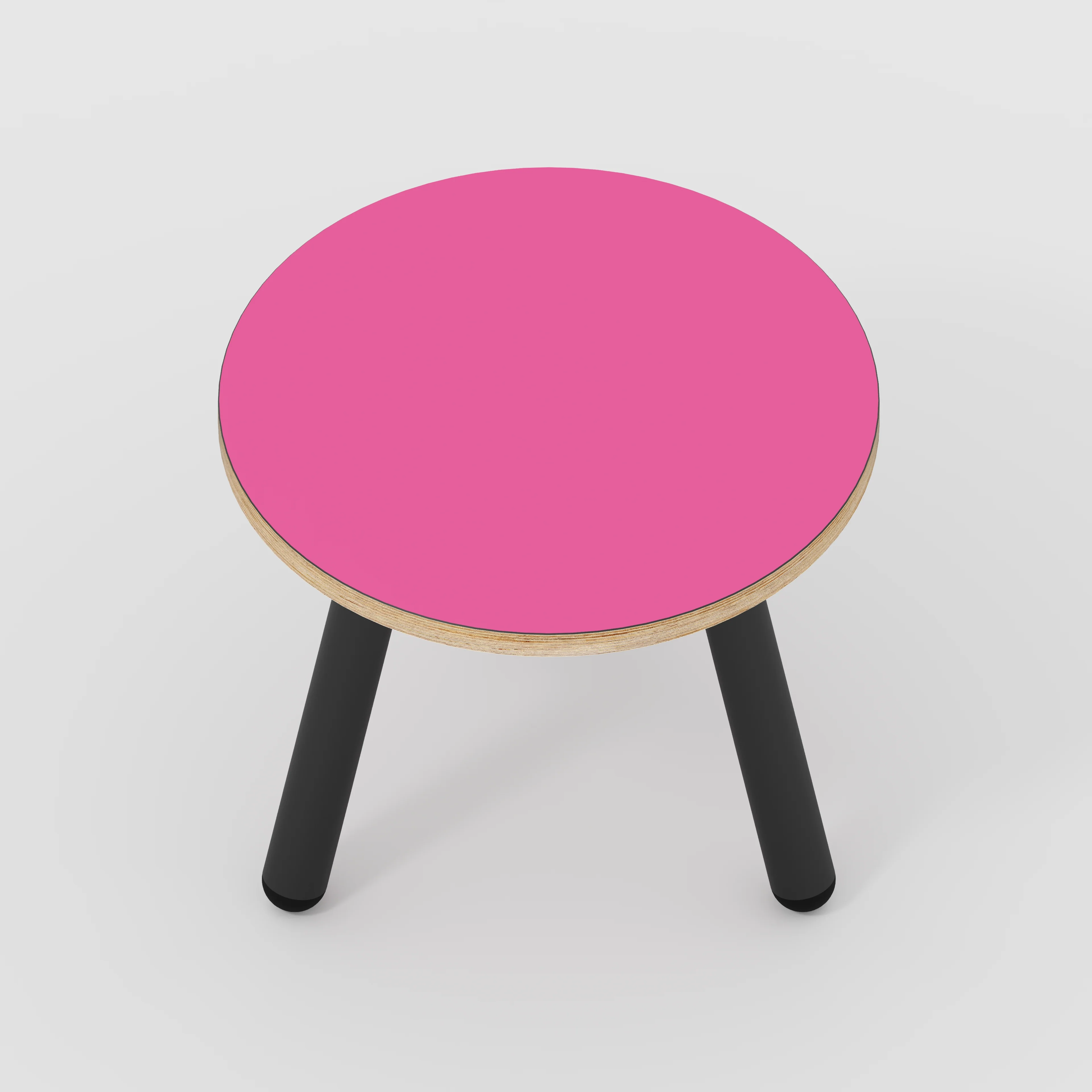 Plywood Round Side Table with Black Round Single Pin Legs - Formica Juicy Pink - 500(w) x 500(d) x 425(h) - Image 5
