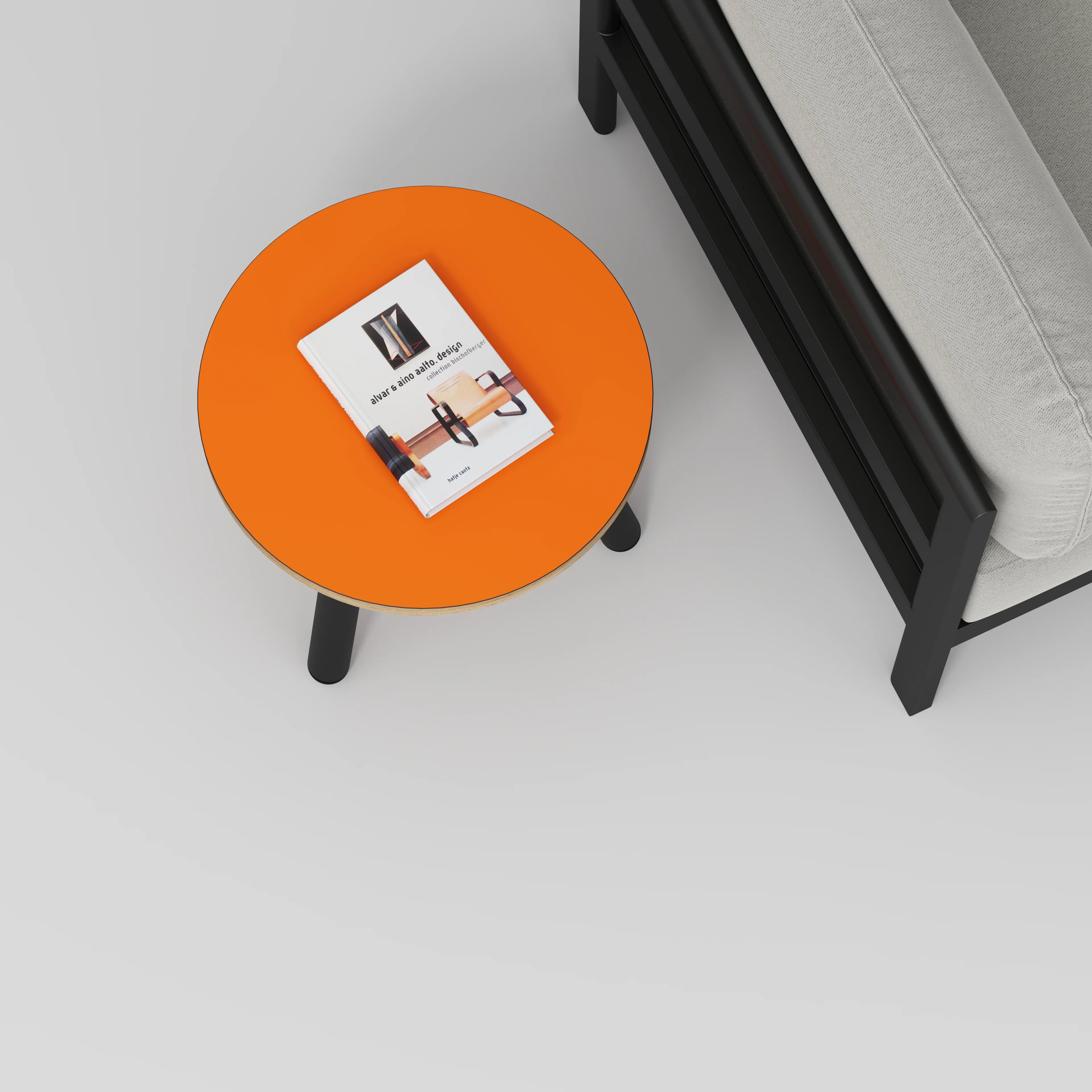 Plywood Round Side Table with Black Round Single Pin Legs - Formica Levante Orange - 500(w) x 500(d) x 425(h) - Image 3
