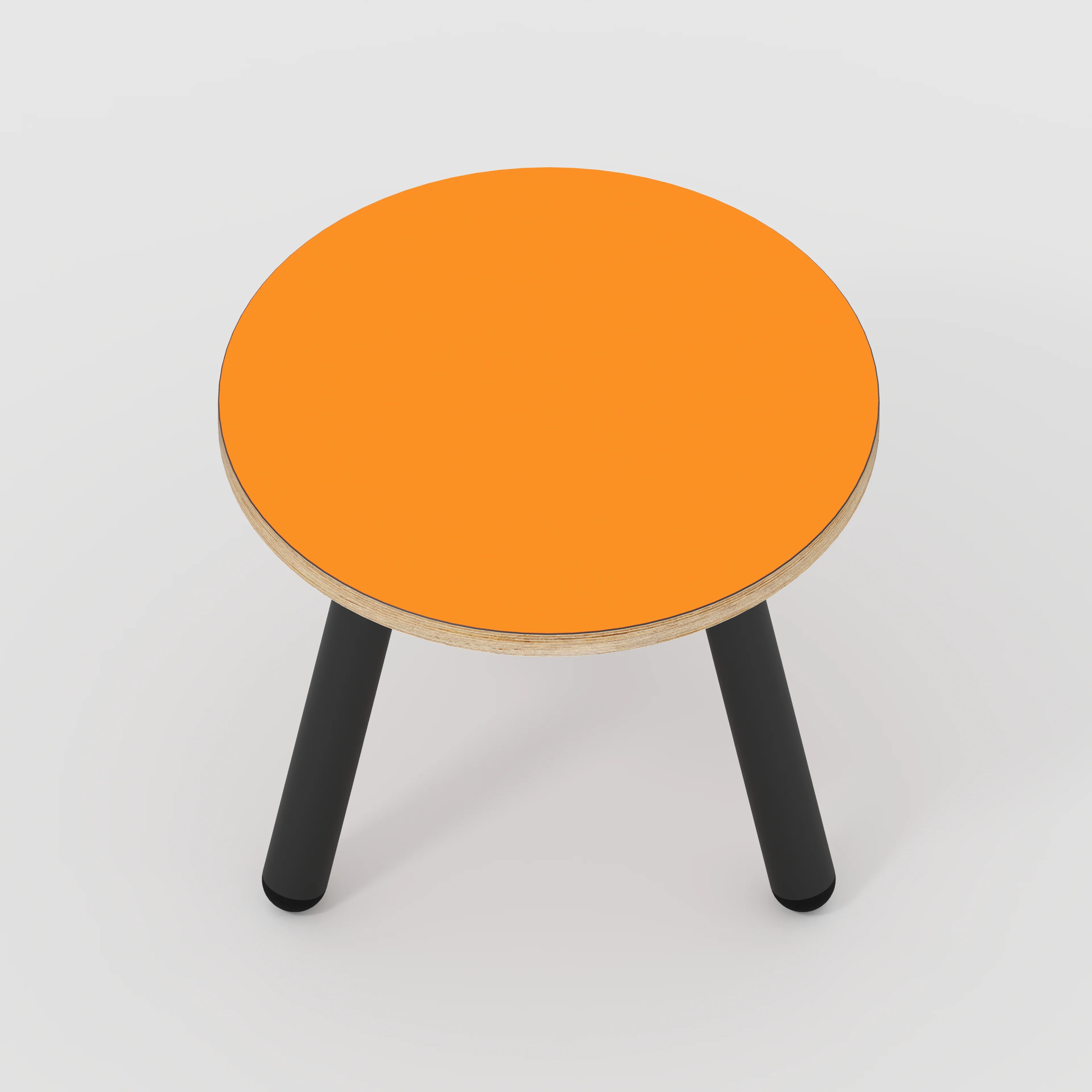 Plywood Round Side Table with Black Round Single Pin Legs - Formica Levante Orange - 500(w) x 500(d) x 425(h) - Image 5