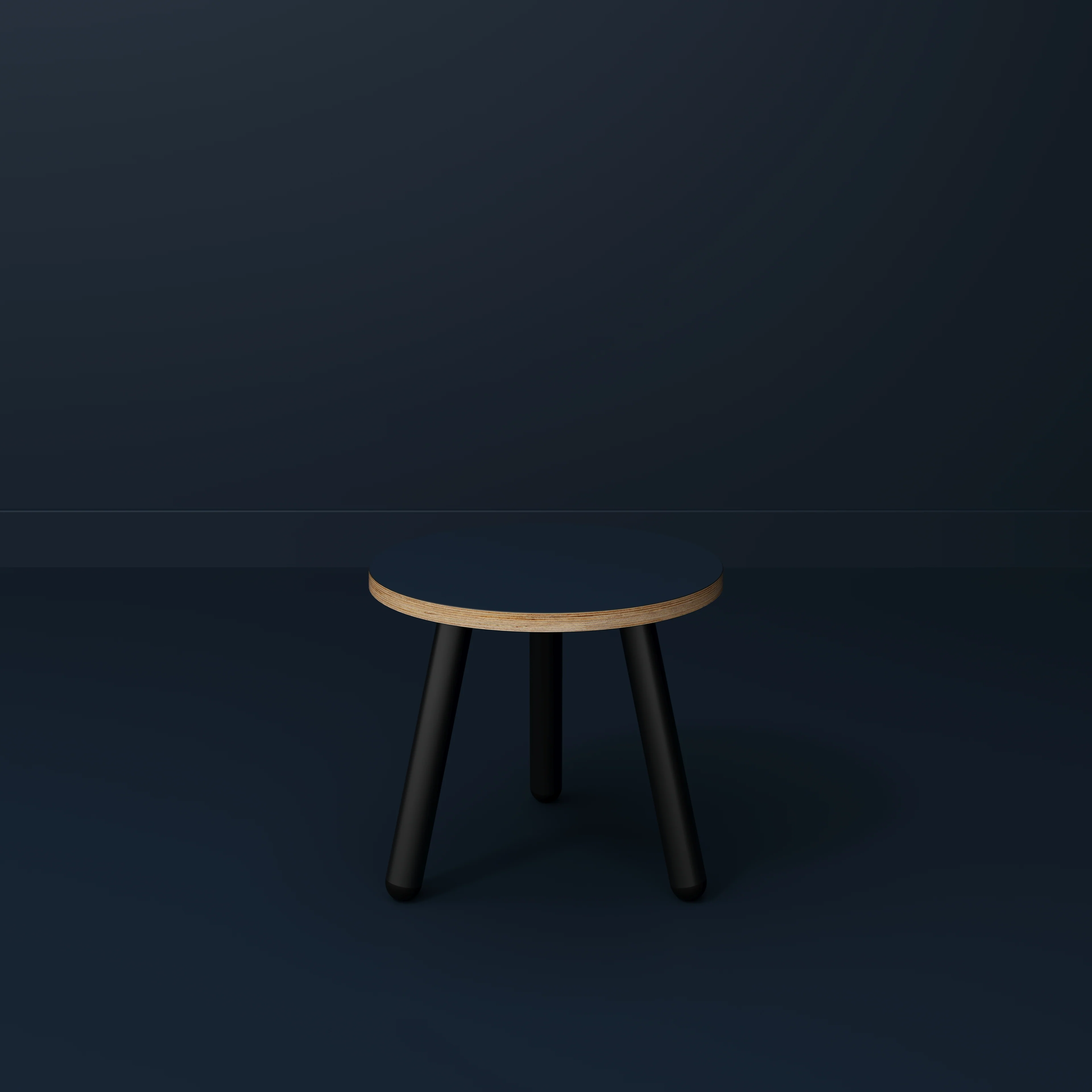 Plywood Round Side Table with Black Round Single Pin Legs - Formica Night Sea Blue - 500(w) x 500(d) x 425(h) - Image 2