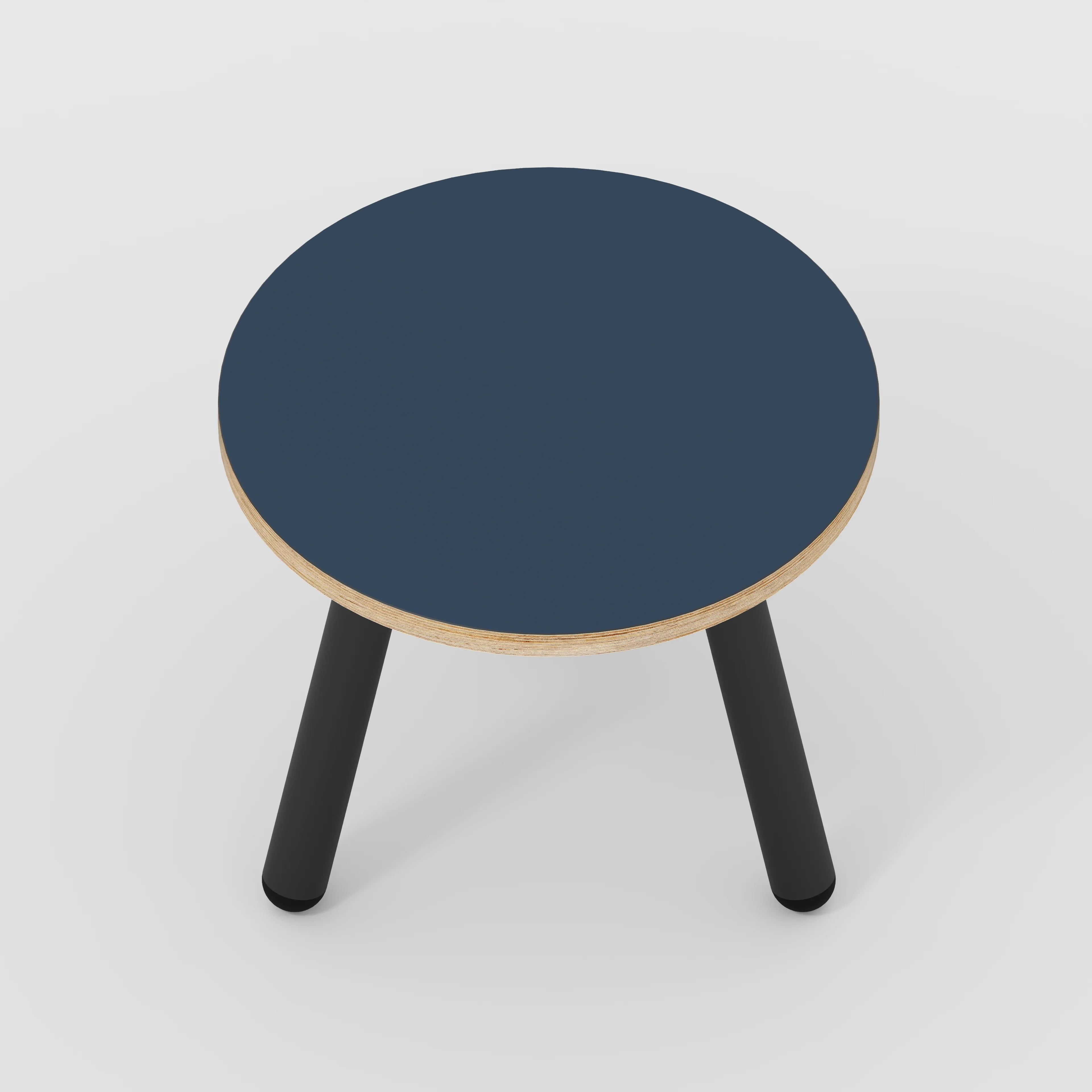 Plywood Round Side Table with Black Round Single Pin Legs - Formica Night Sea Blue - 500(w) x 500(d) x 425(h) - Image 5