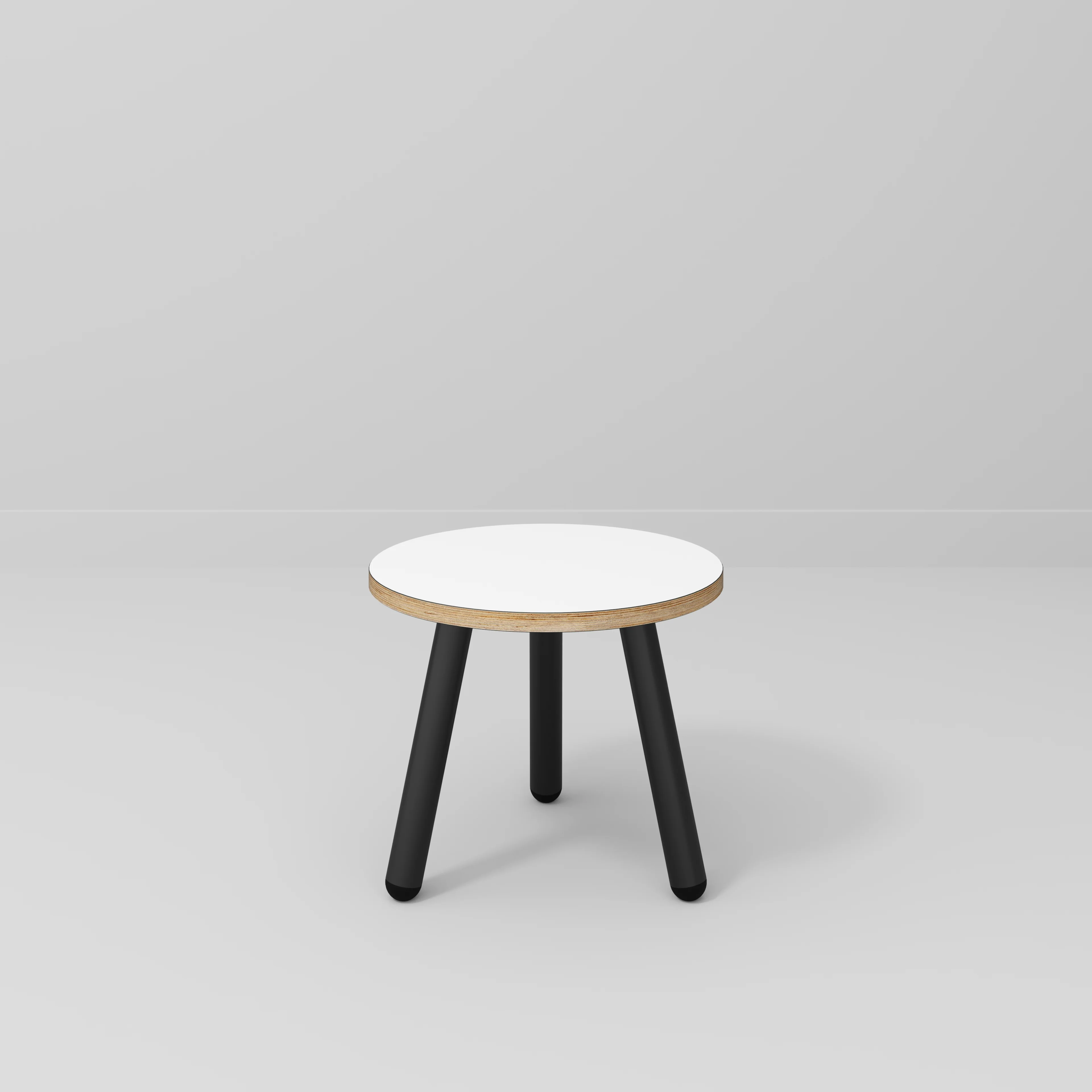 Plywood Round Side Table with Black Round Single Pin Legs - Formica White - 500(w) x 500(d) x 425(h) - Image 2