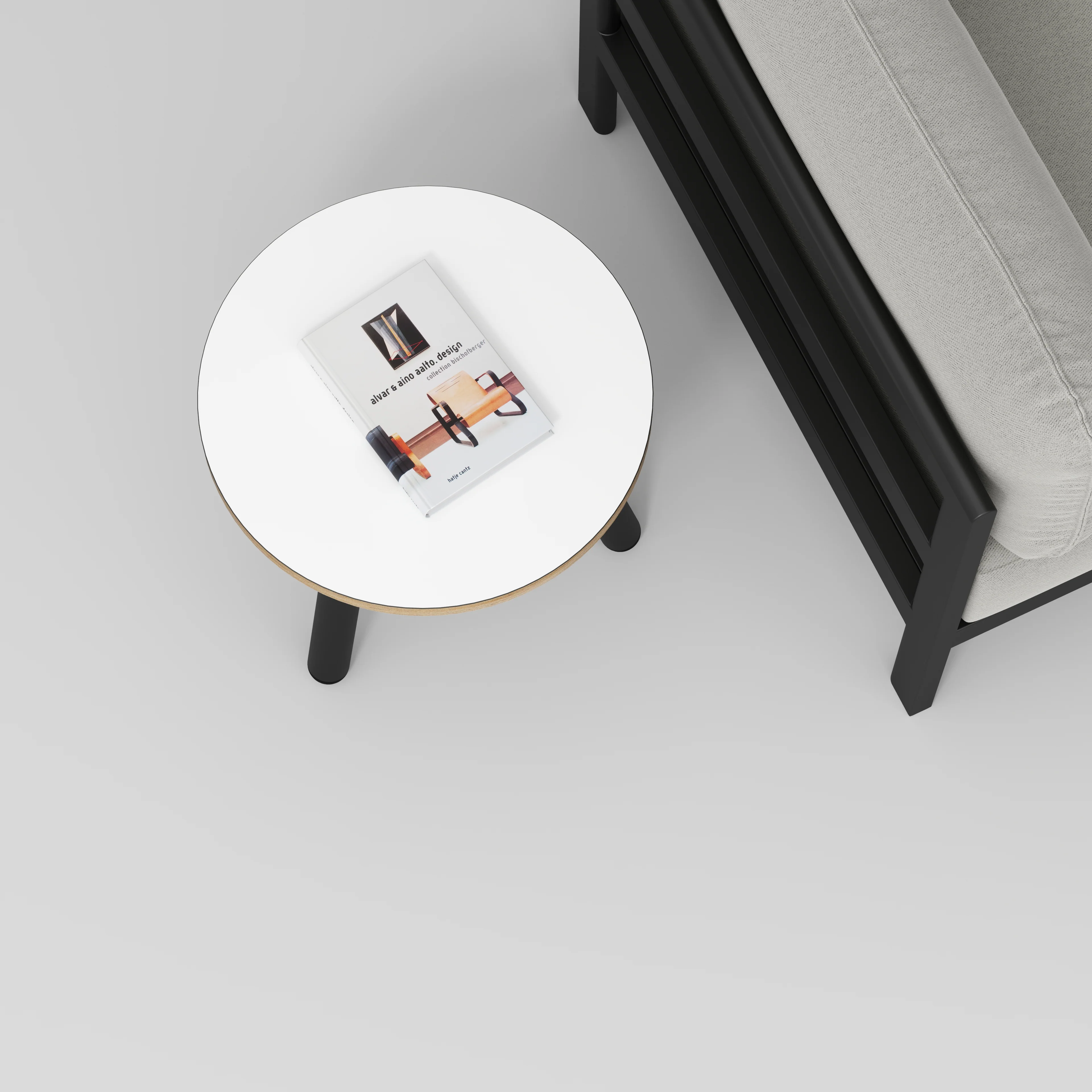 Plywood Round Side Table with Black Round Single Pin Legs - Formica White - 500(w) x 500(d) x 425(h) - Image 3