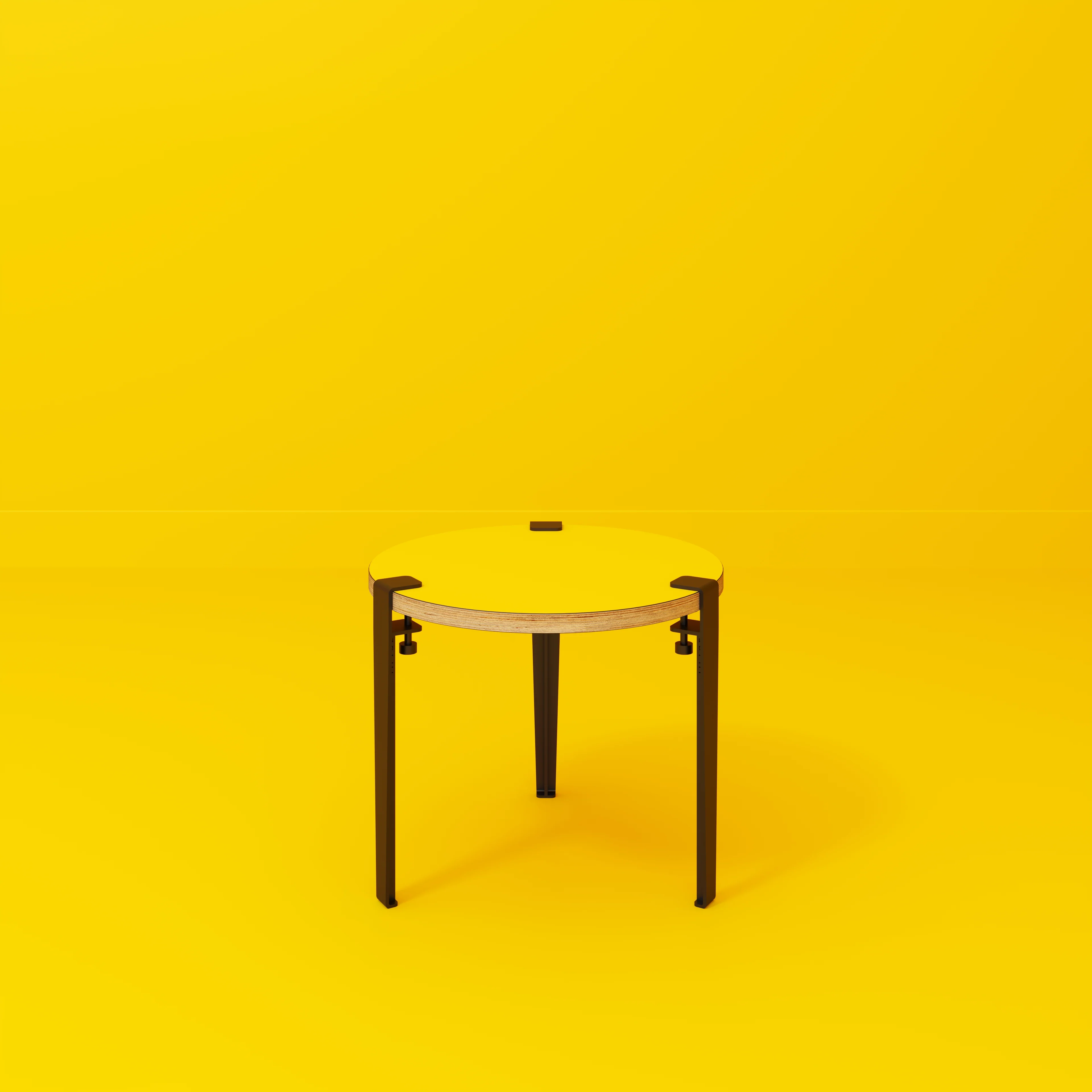 Plywood Round Side Table with Black Tiptoe Legs - Formica Chrome Yellow - 500(dia) x 430(h) - Image 2
