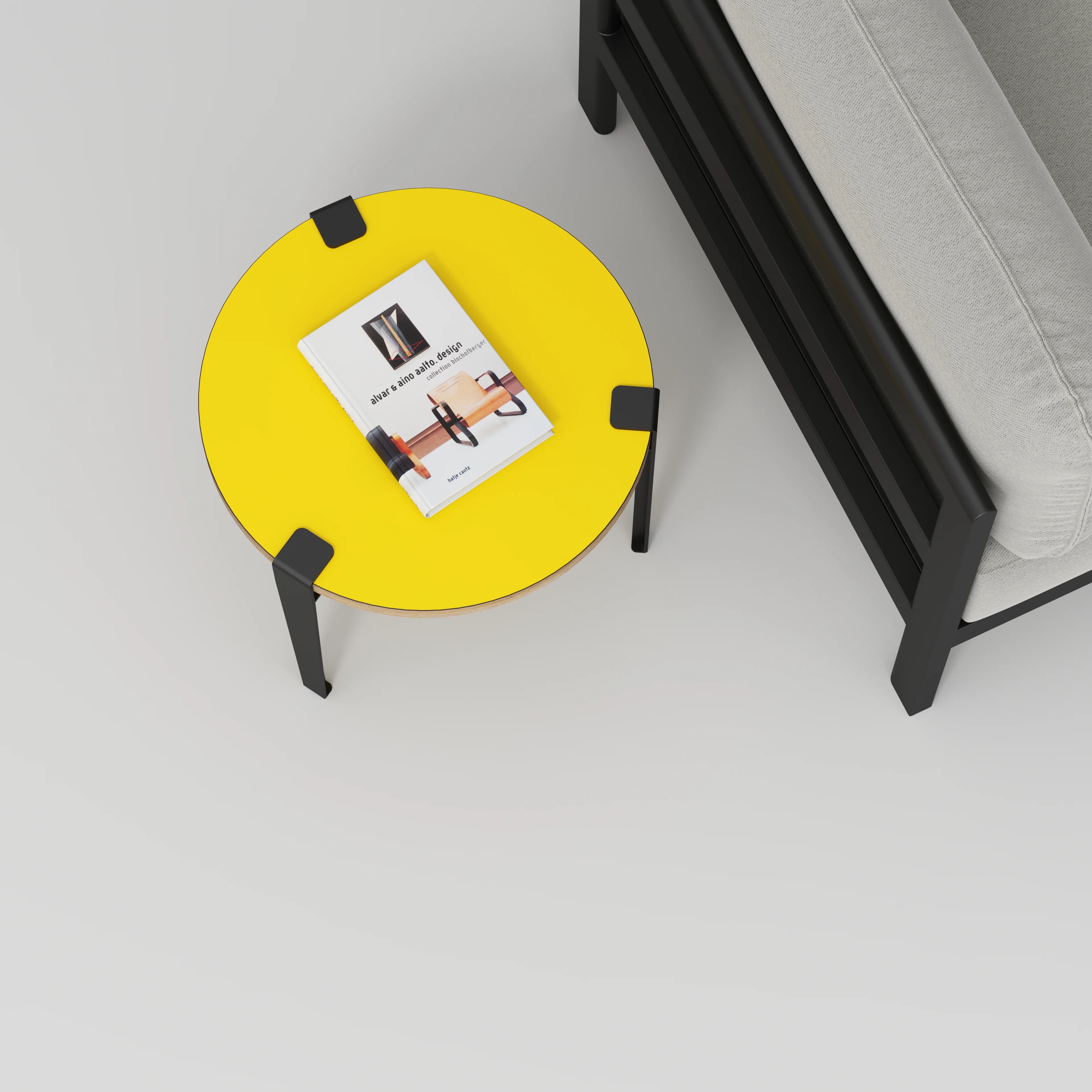 Plywood Round Side Table with Black Tiptoe Legs - Formica Chrome Yellow - 500(dia) x 430(h) - Image 3