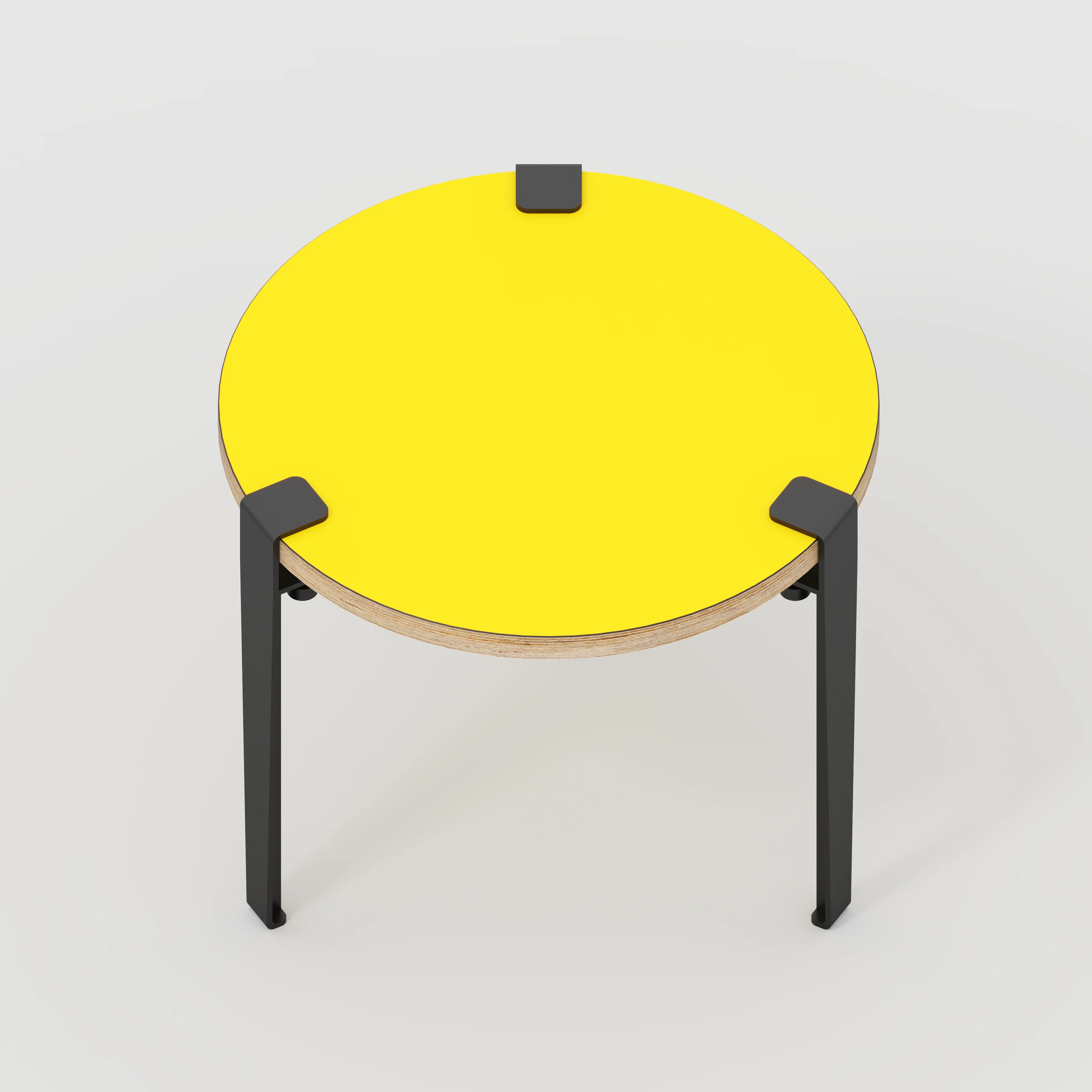 Plywood Round Side Table with Black Tiptoe Legs - Formica Chrome Yellow - 500(dia) x 430(h) - Image 5